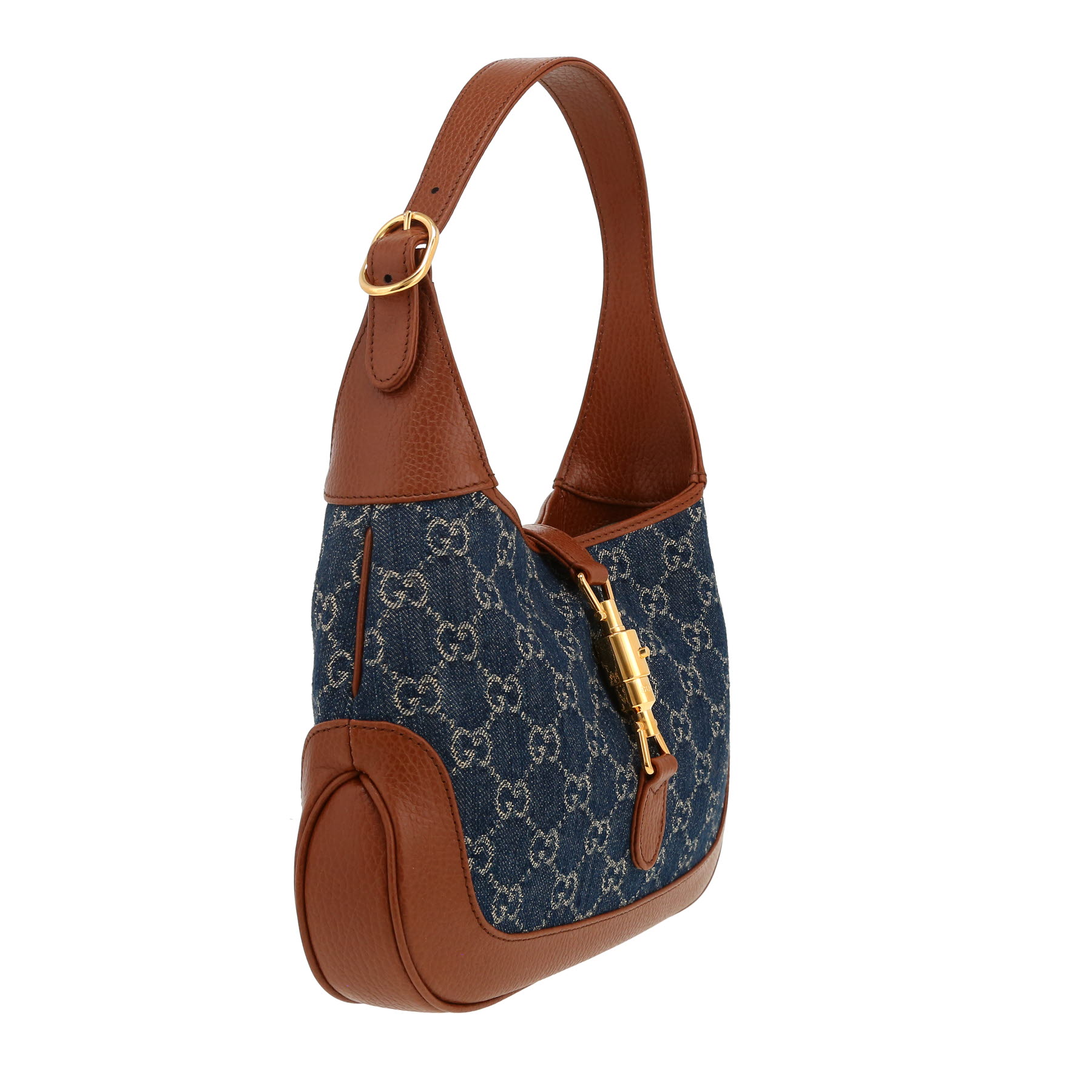 Sac à main Gucci  Jackie en toile denim monogrammée bleue et cuir marron