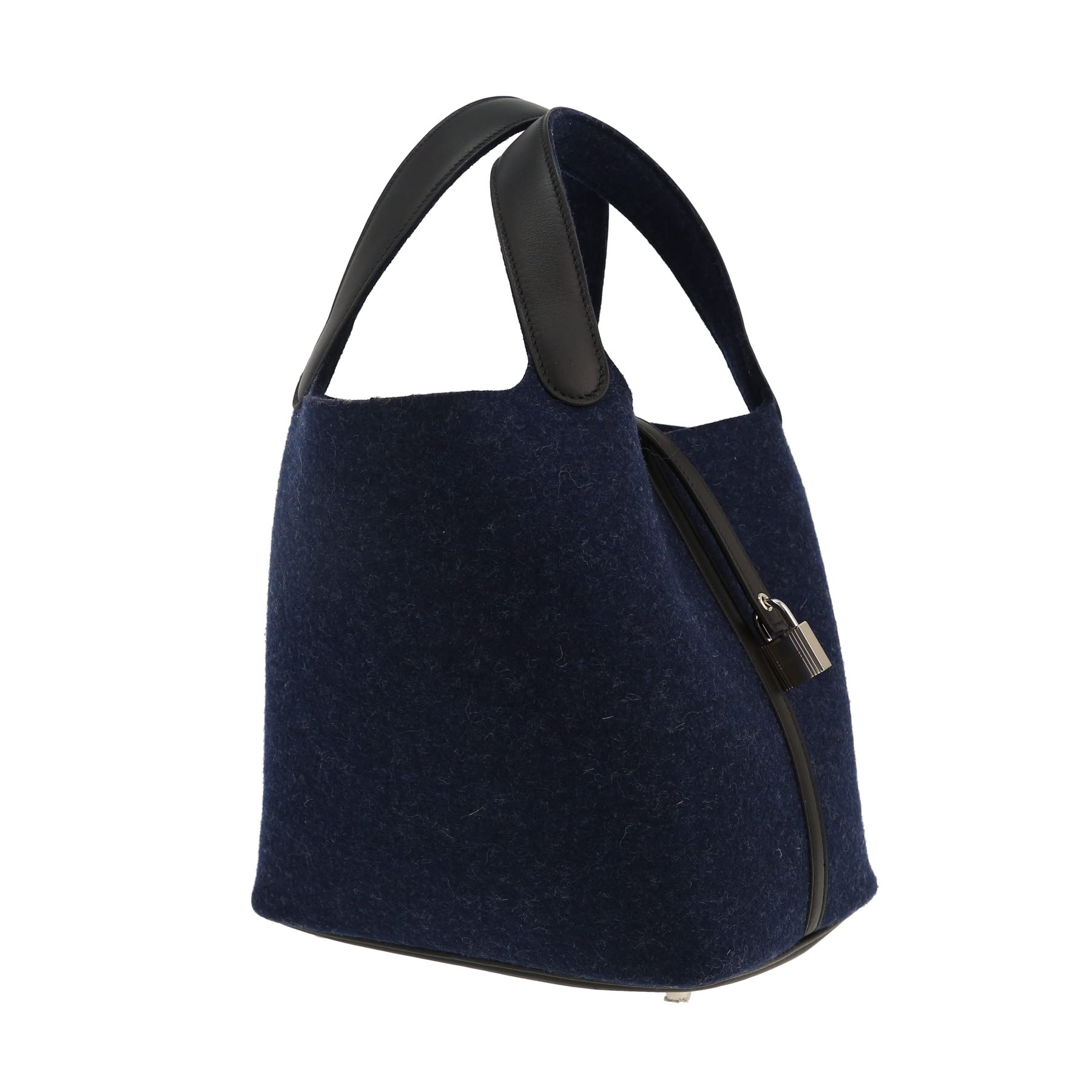 Sac à main Hermès  Picotin Lock en cuir Swift noir et feutrine bleu indigo