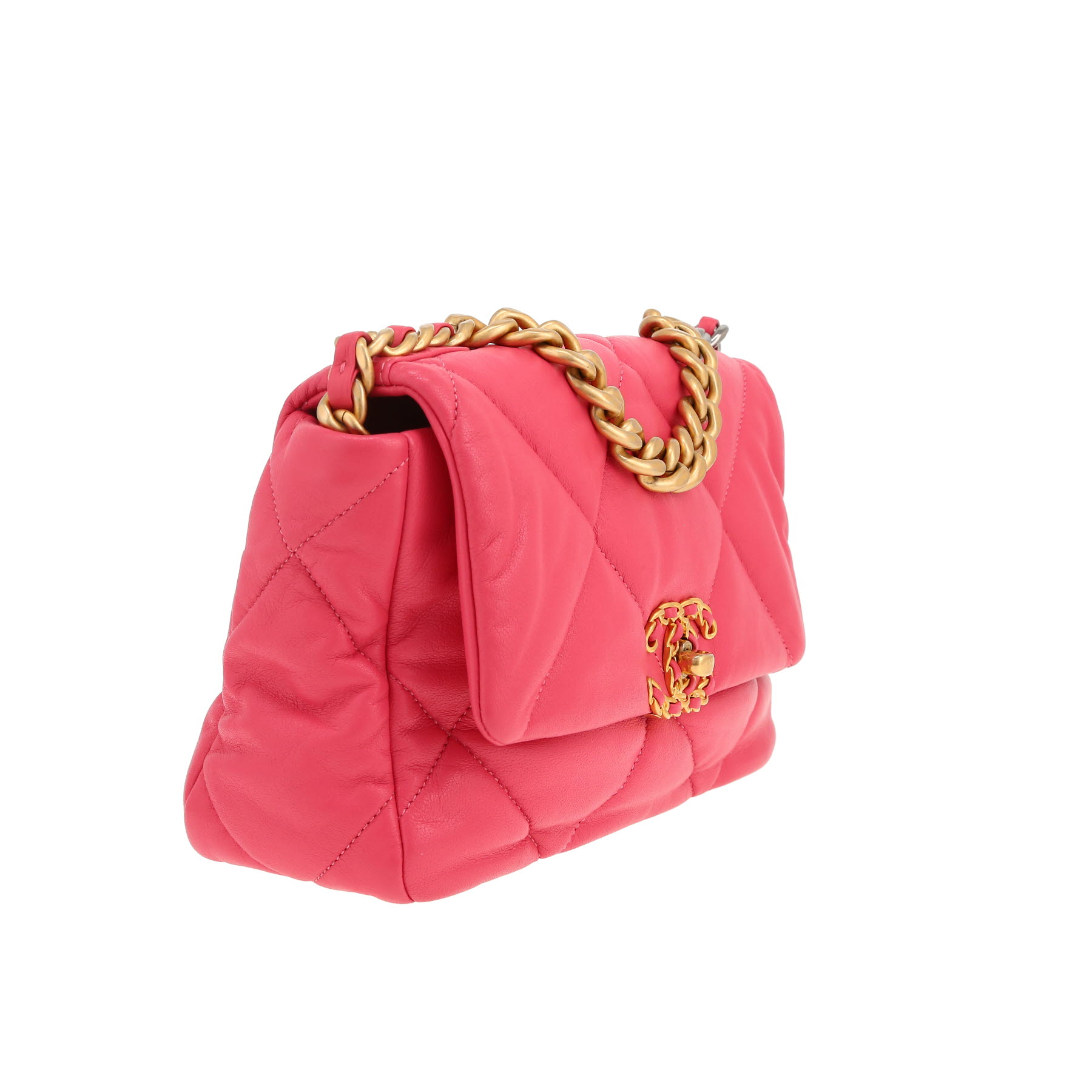 Chanel  19 shoulder bag  in pink quilted leather