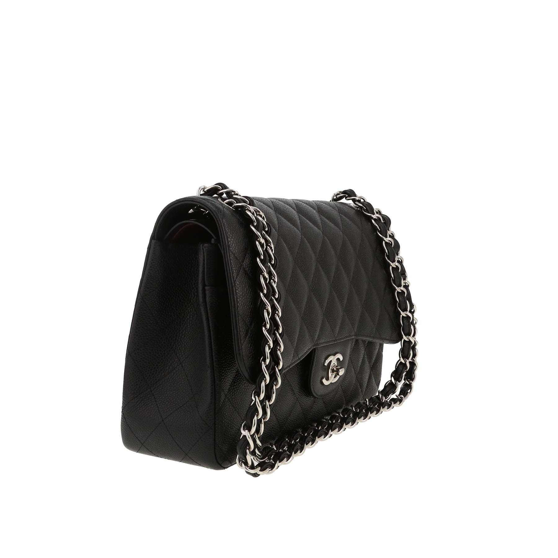 Chanel  Timeless Jumbo shoulder bag  in black quilted grained leather