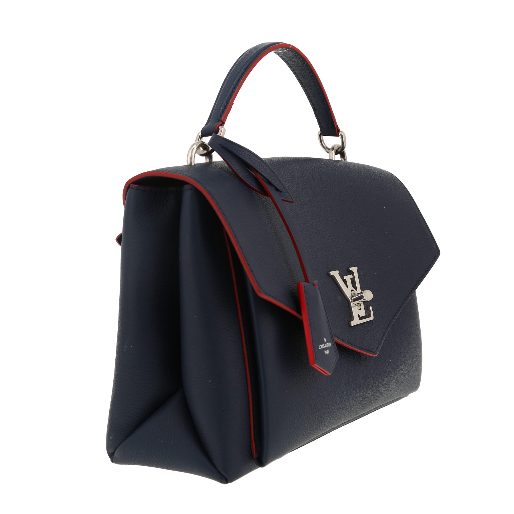 Louis Vuitton  Lockme handbag  in blue grained leather  and red piping