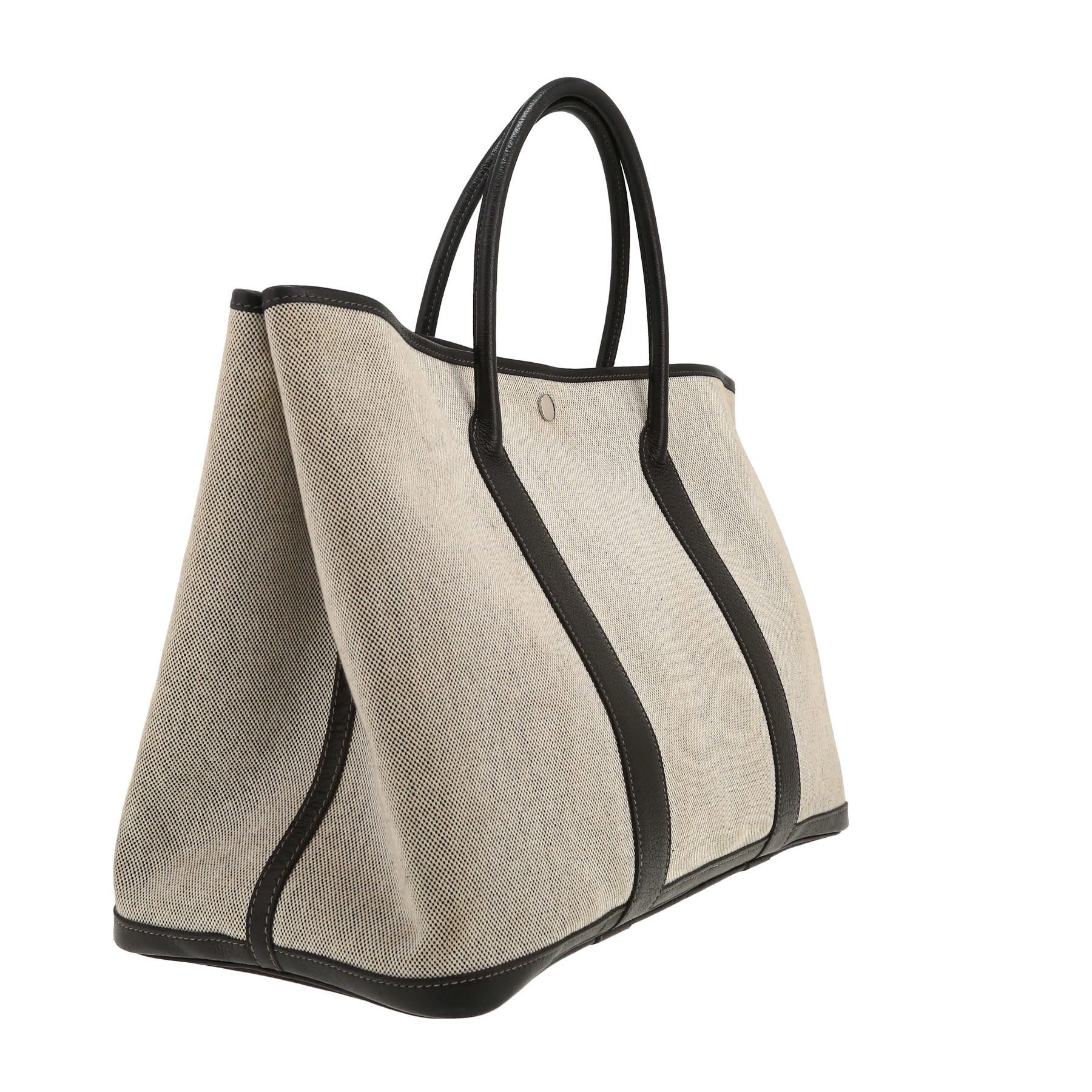 Hermès  Garden shopping bag  in beige canvas  and black leather