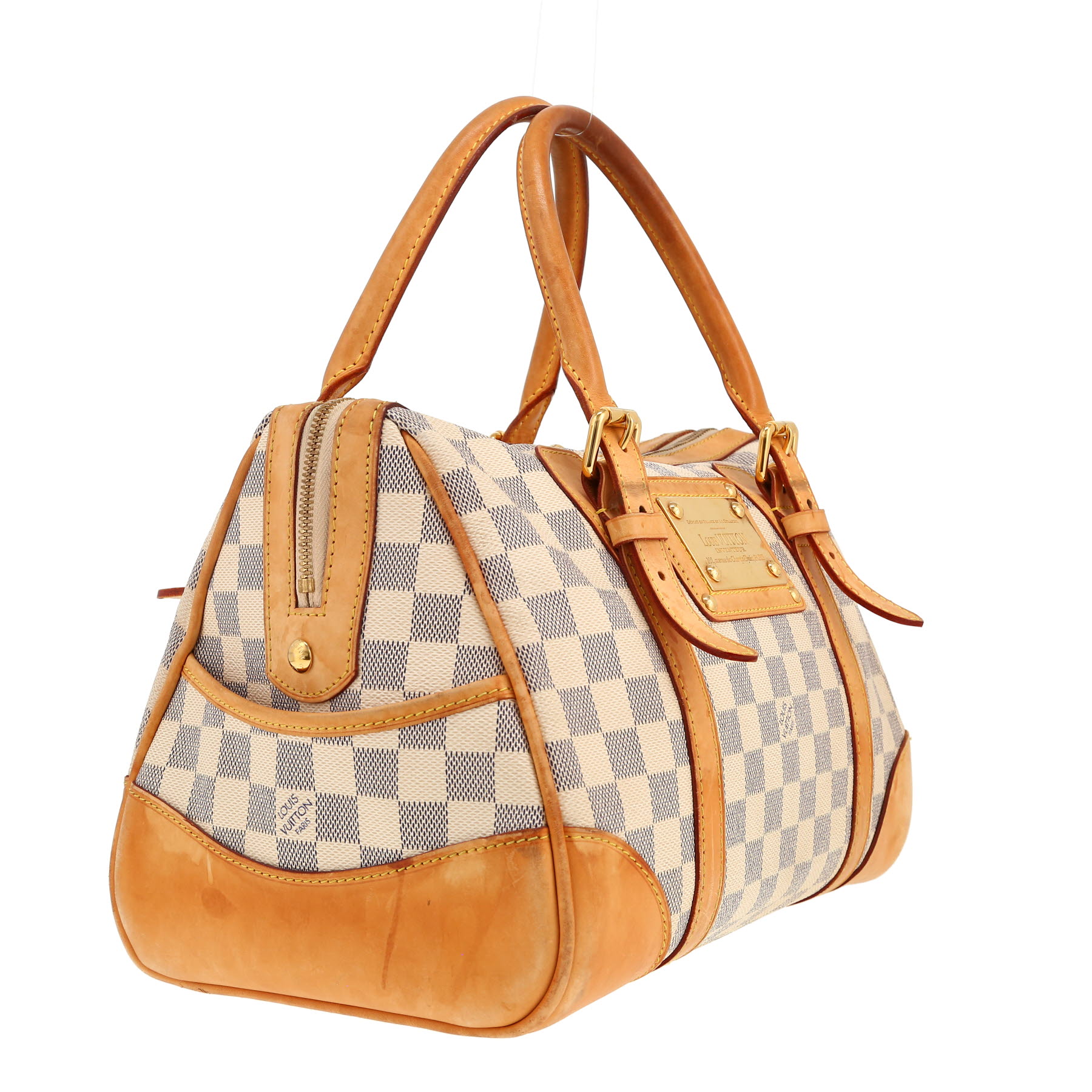 Sac à main Louis Vuitton  Berkeley en toile damier azur et cuir naturel
