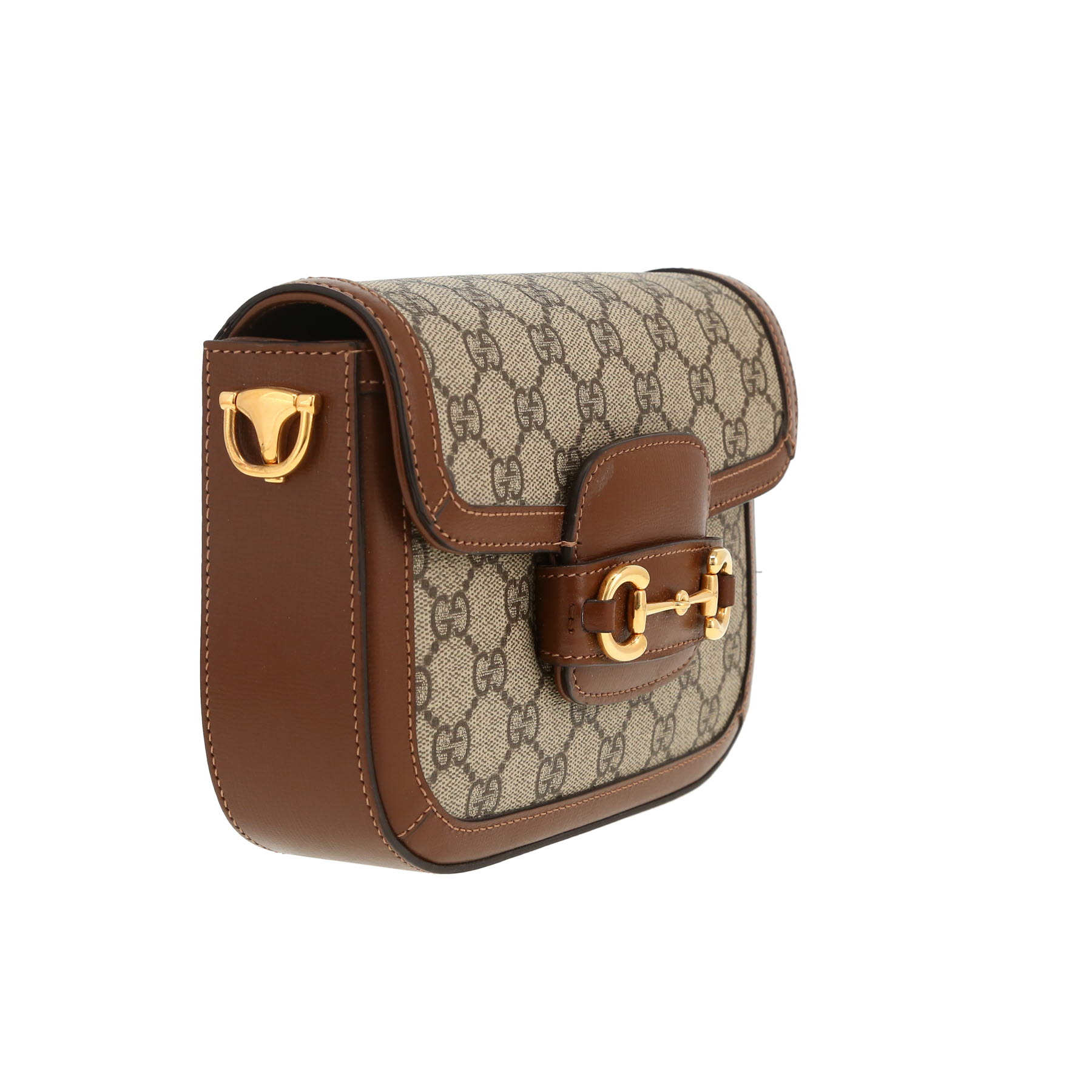 Gucci  1955 Horsebit mini  shoulder bag  in beige "sûpreme GG" canvas  and brown leather