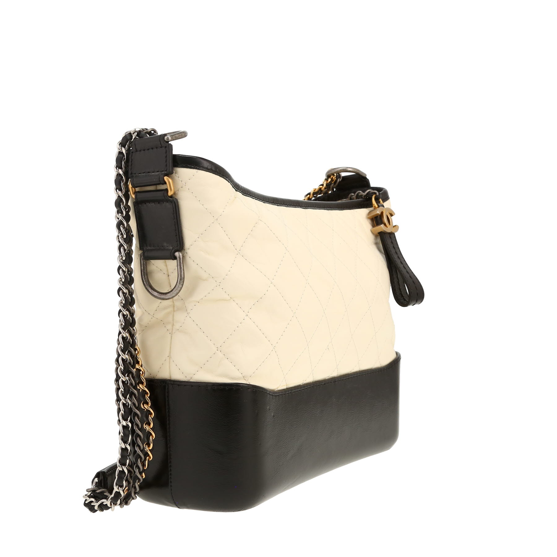 Chanel  Gabrielle  medium model  shoulder bag  in white quilted leather  and black leather