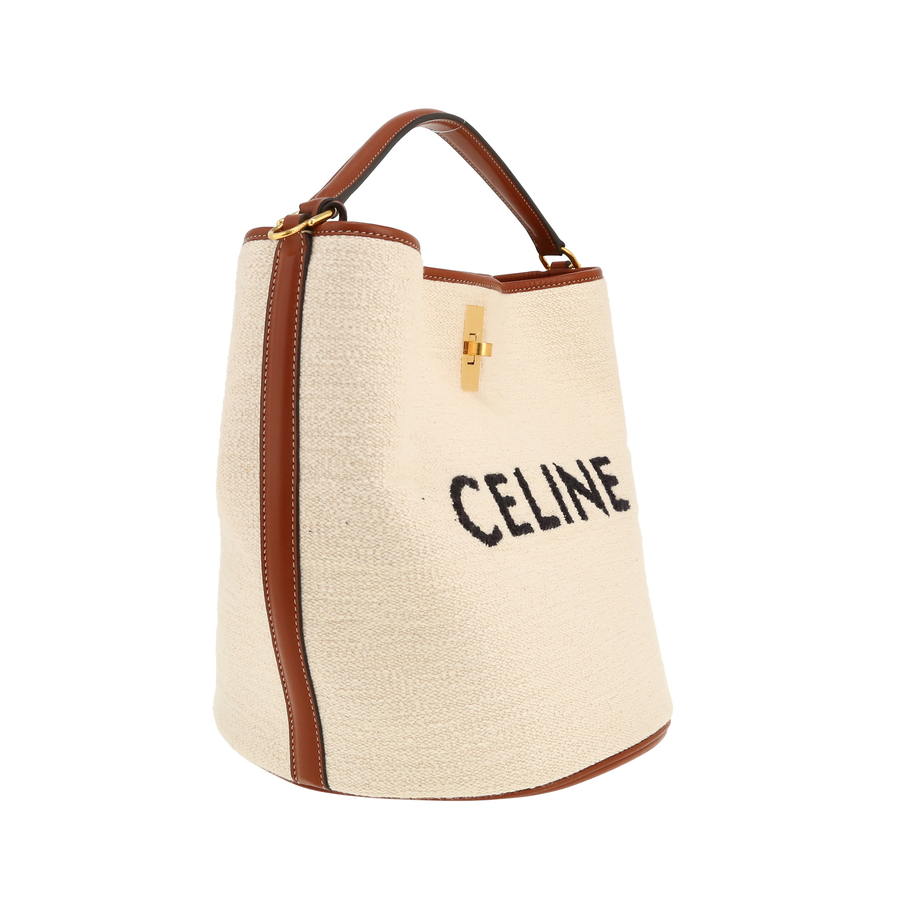 Celine  Seau 16 handbag  in beige canvas  and brown leather