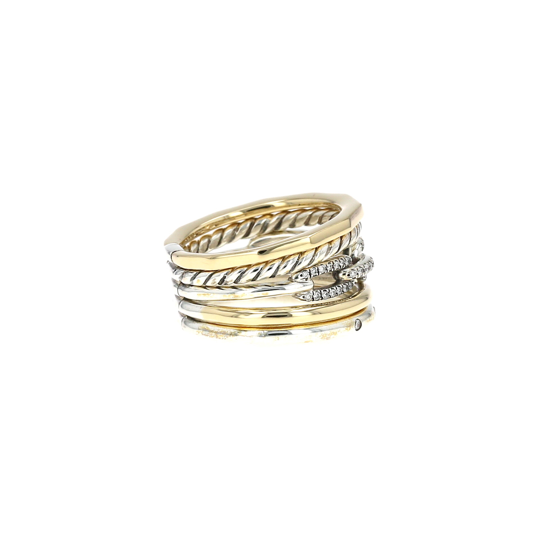 Articulated David Yurman Narrow ring in yellow gold, silver and diamonds
