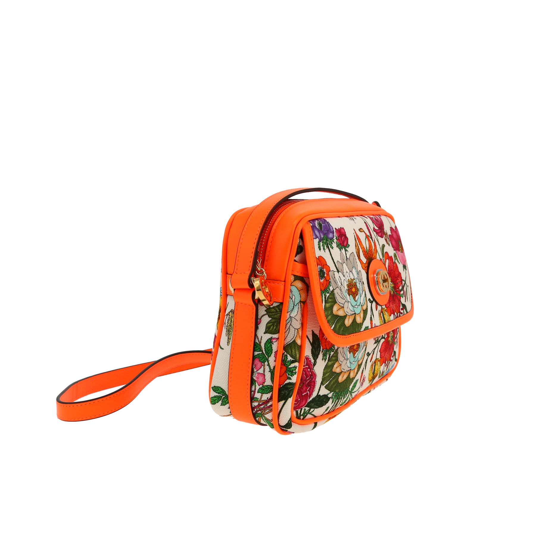 Gucci  Flora shopping bag  in beige canvas  and orange leather