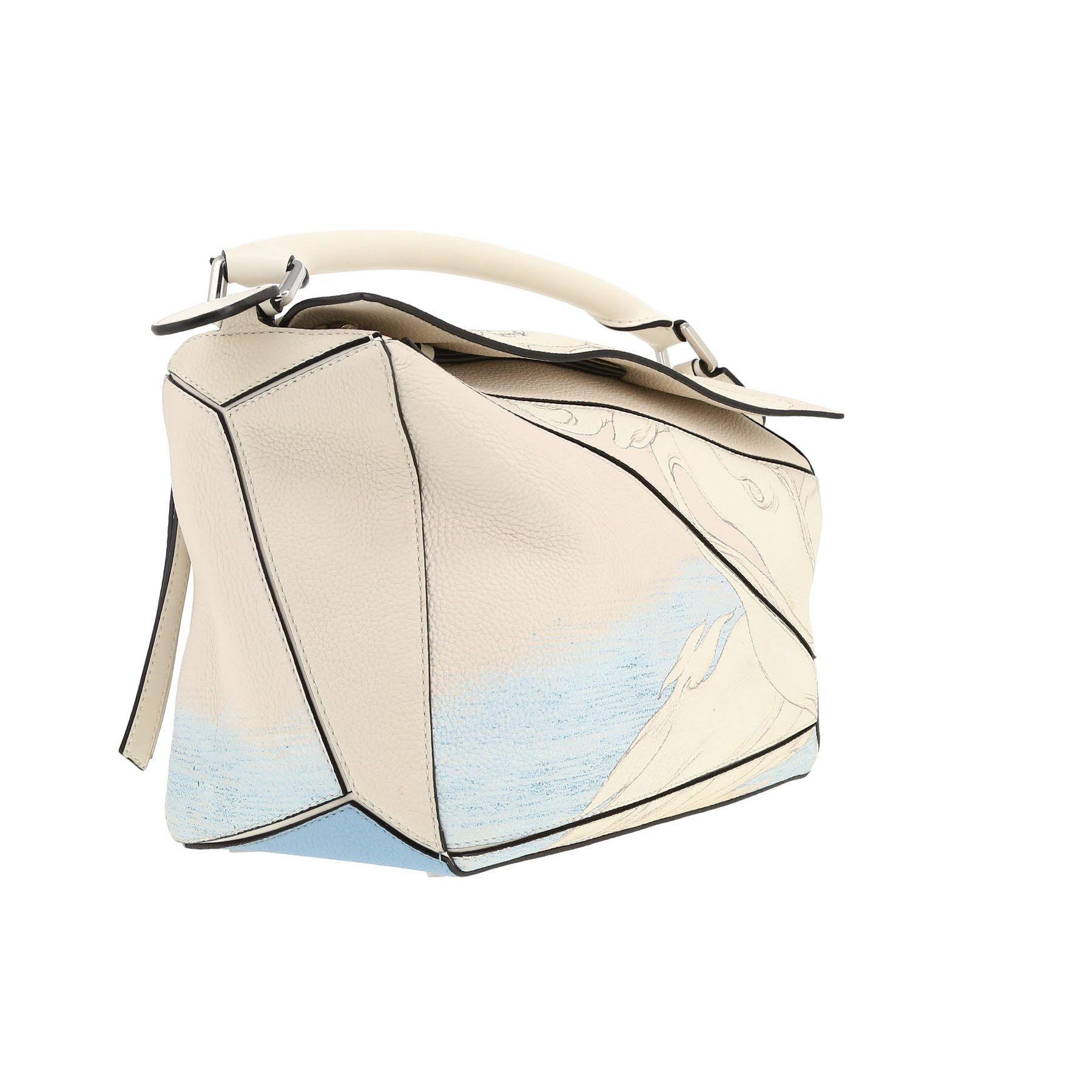 Bolso bandolera Loewe  Puzzle  en cuero granulado blanco y azul