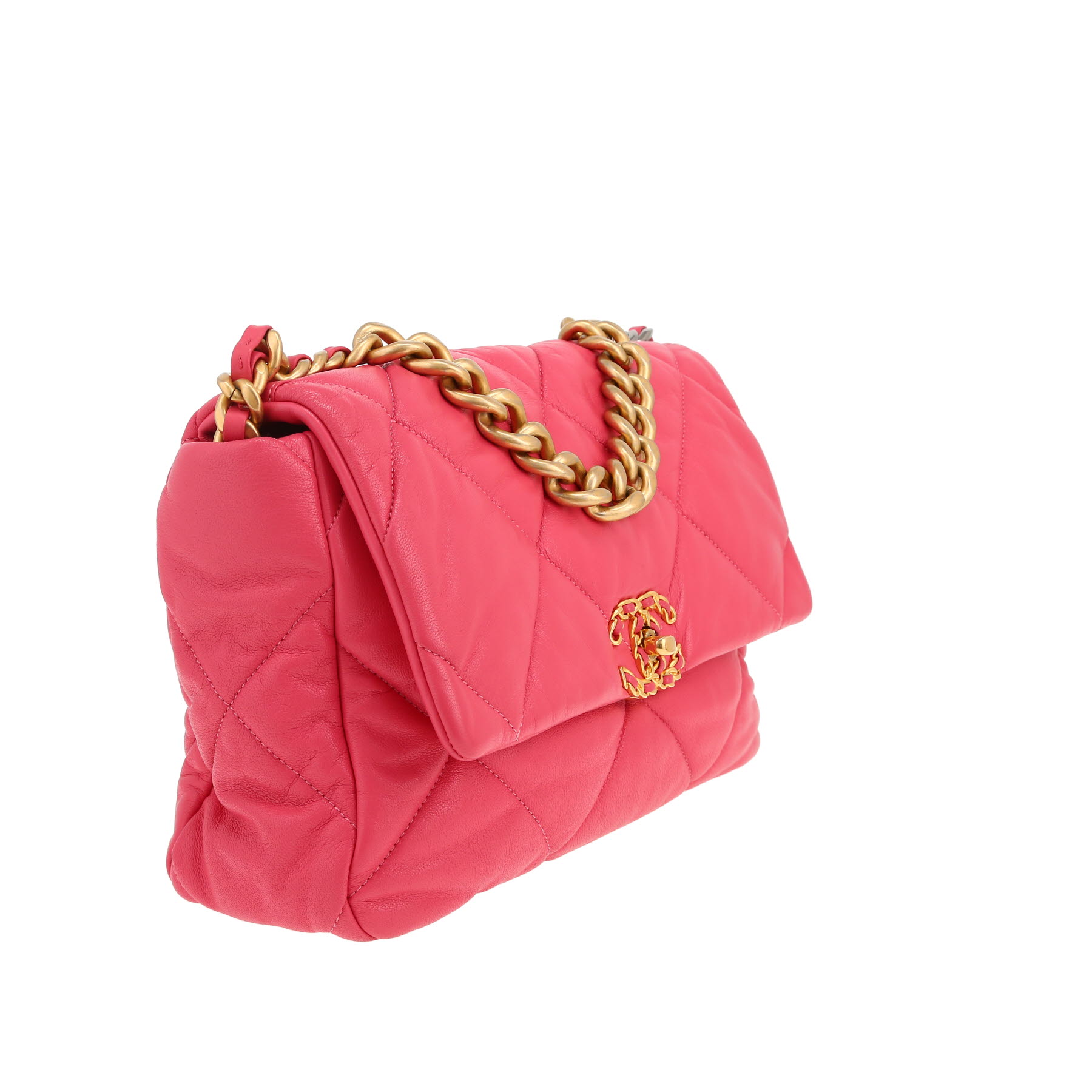 Chanel  19 large model  shoulder bag  in pink quilted leather
