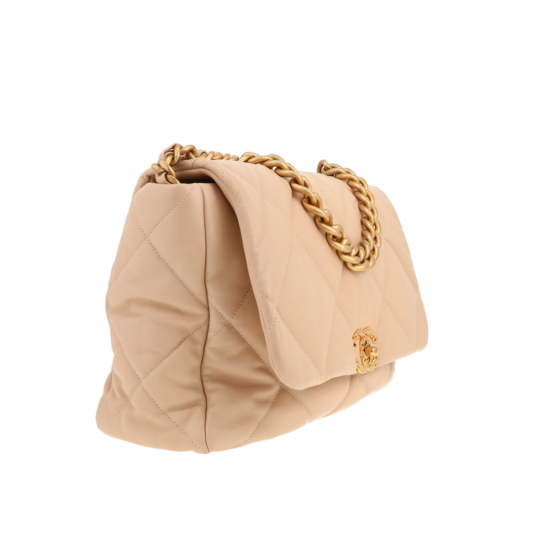 Chanel  19 large model  handbag  in beige quilted leather
