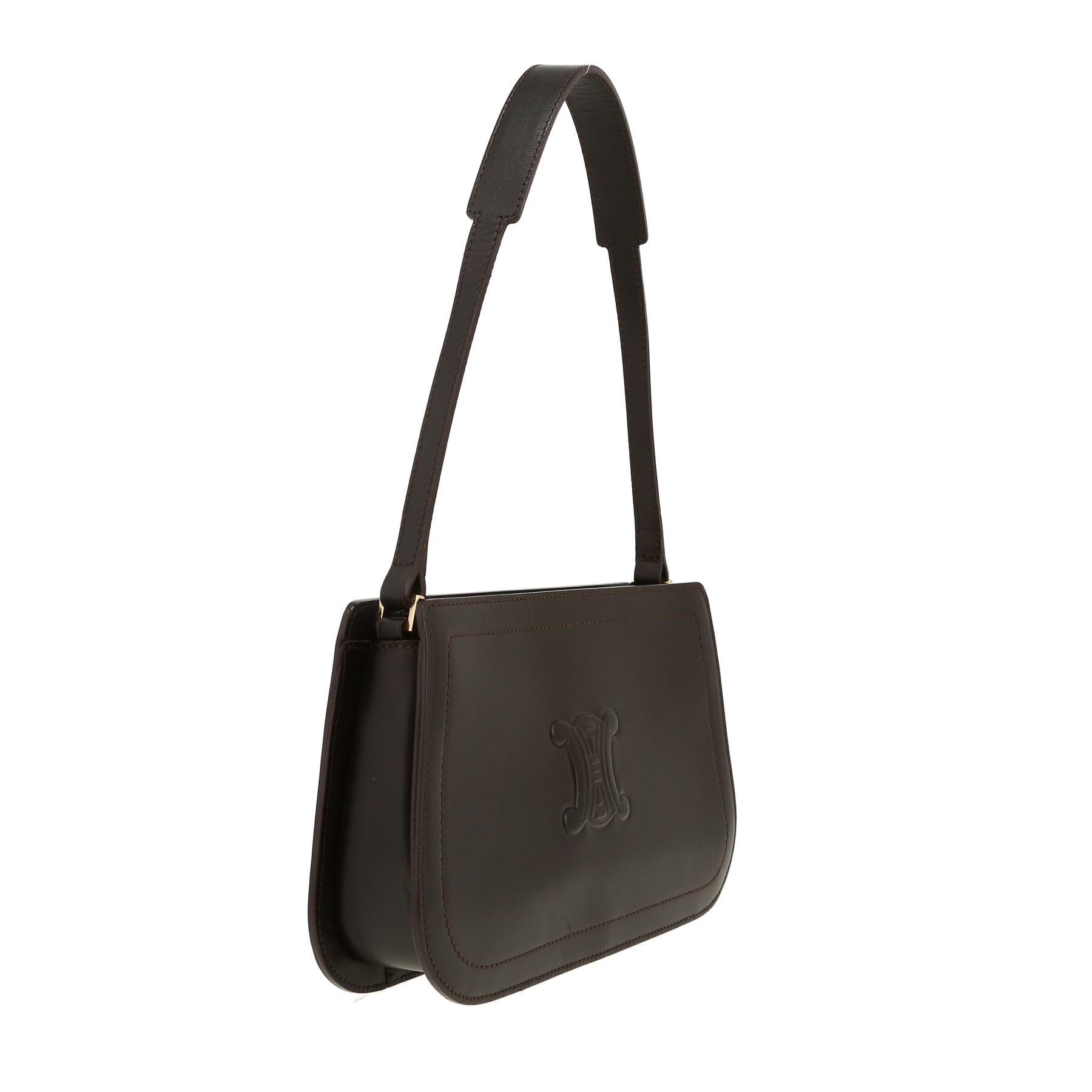Celine  Triomphe handbag  in brown box leather