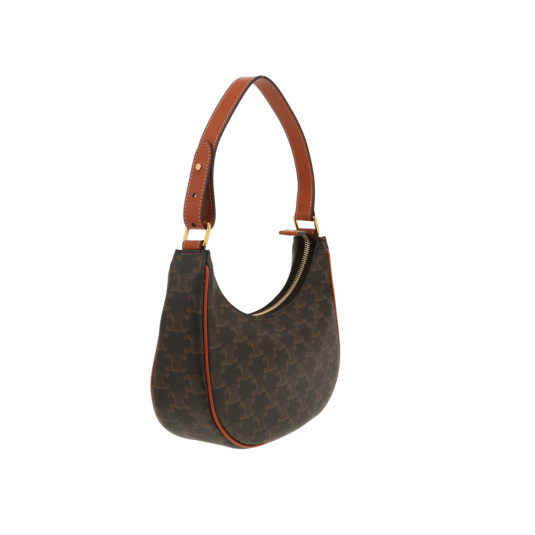 Celine  Ava medium model  handbag  "Triomphe" canvas  and brown leather