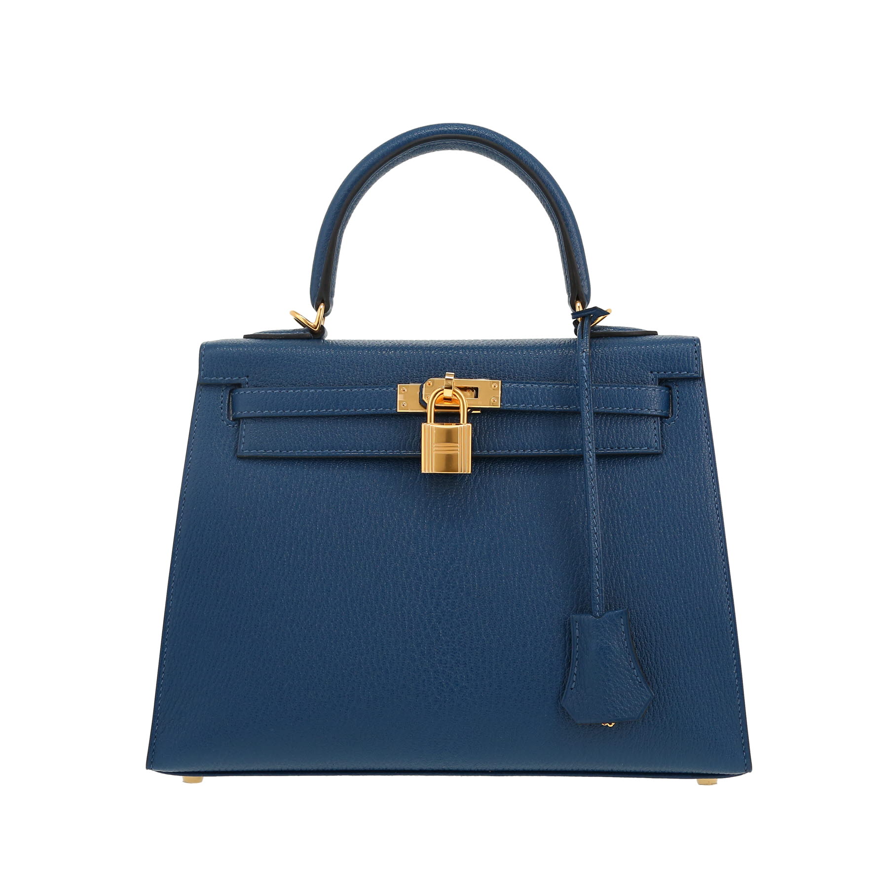 Porte-clés HERMÈS Gee Gee Savannah - Breloque Cuir Bleu Marron Vintage - Occasion Très Bon état (Rank A)