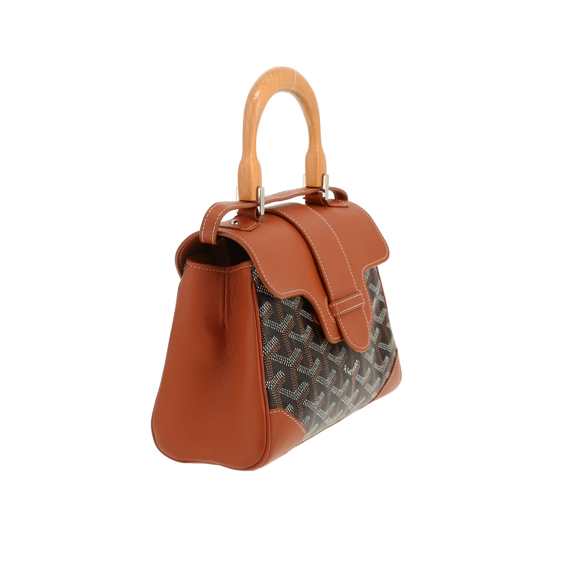 Goyard  Saigon mini  handbag  in black Goyard canvas  and brown leather