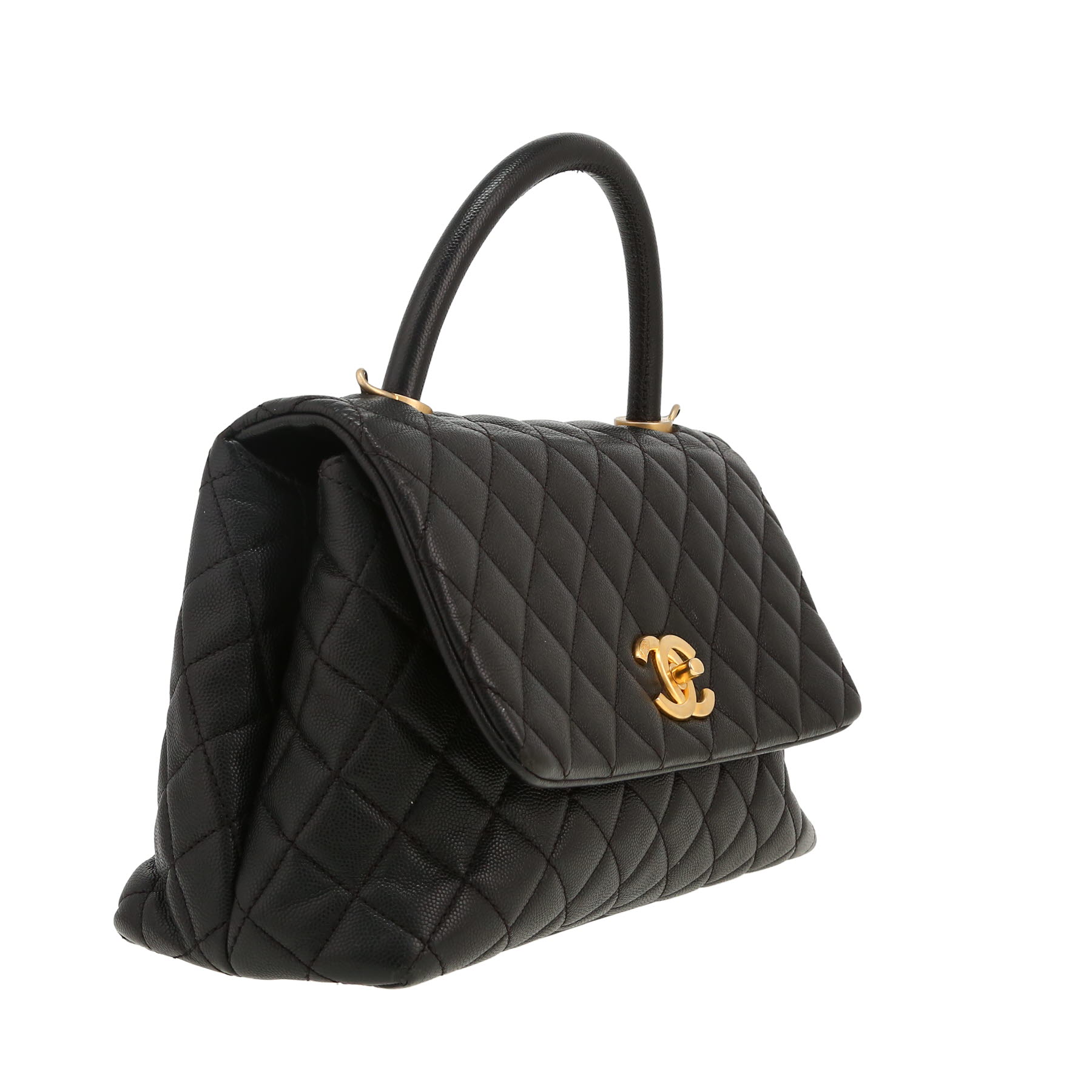 Chanel  Top Handle handbag  in black quilted grained leather