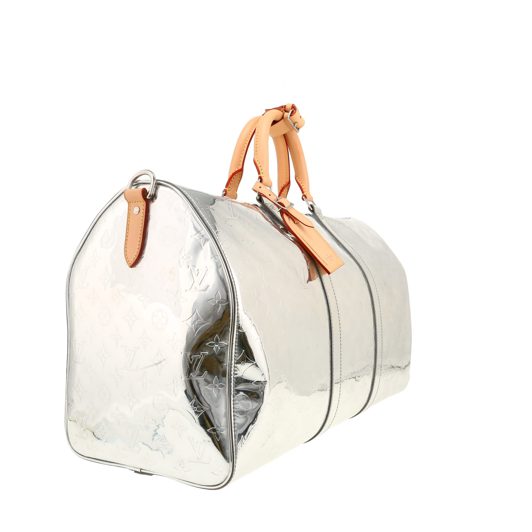 Sac de week end Louis Vuitton  Keepall Editions Limitées en cuir argenté et cuir naturel Sac de week end Louis Vuitton  Keepall Editions Limitées en cuir argenté et cuir naturel