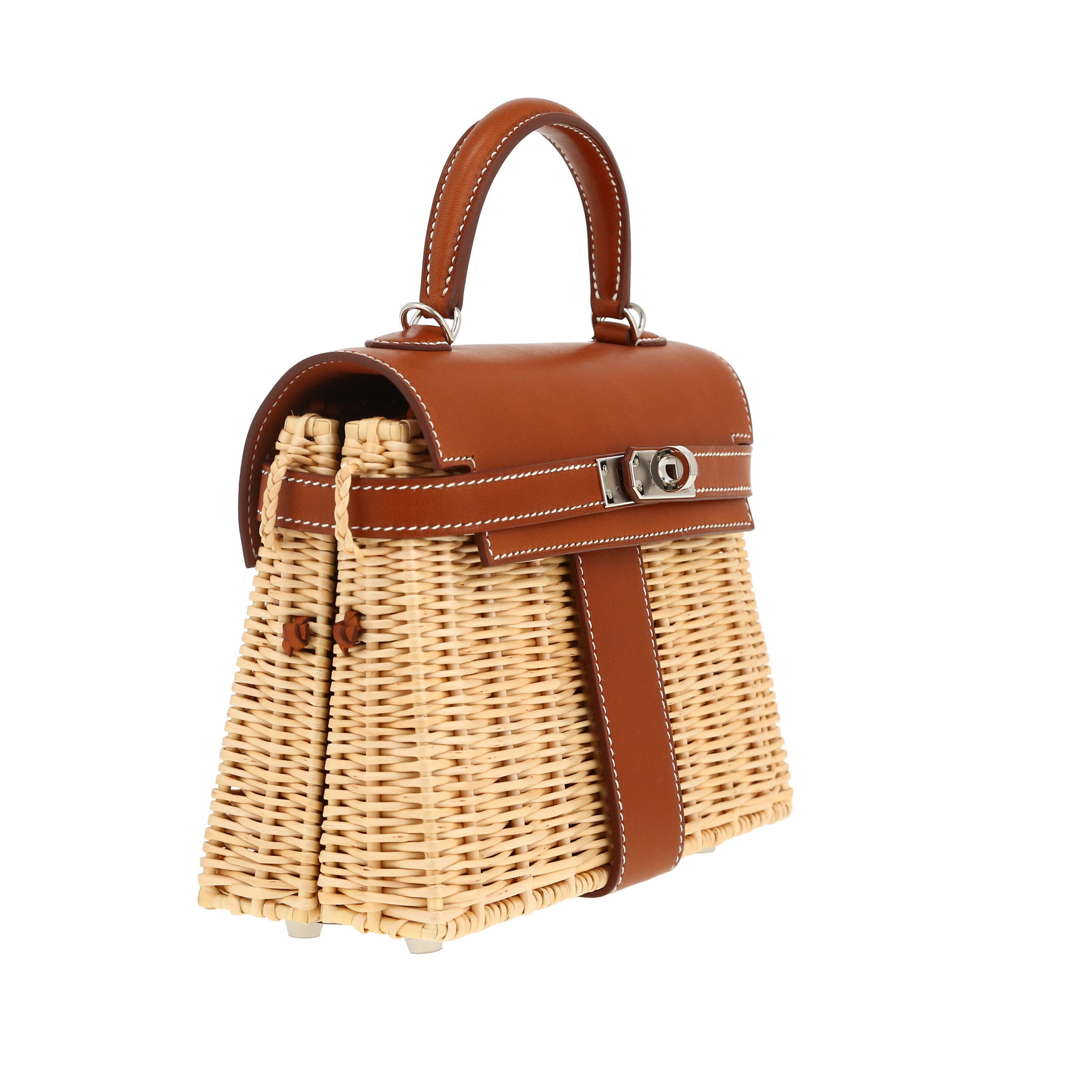 Borsa Hermès  Kelly 20 cm Picnic in vimini e pelle Barenia marrone