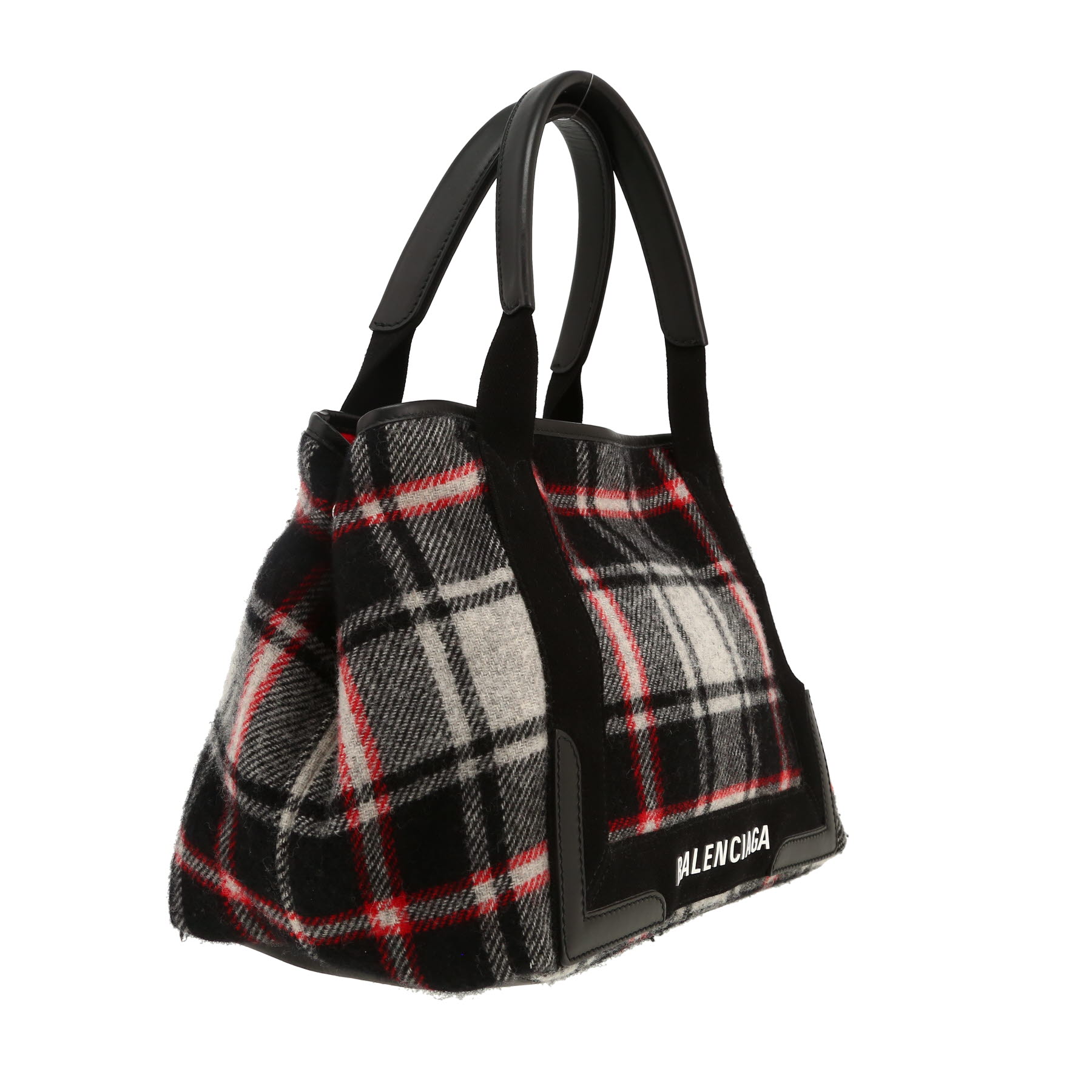 Shopping bag Balenciaga  Navy cabas in tela con stampa nera grigia e rossa e pelle nera