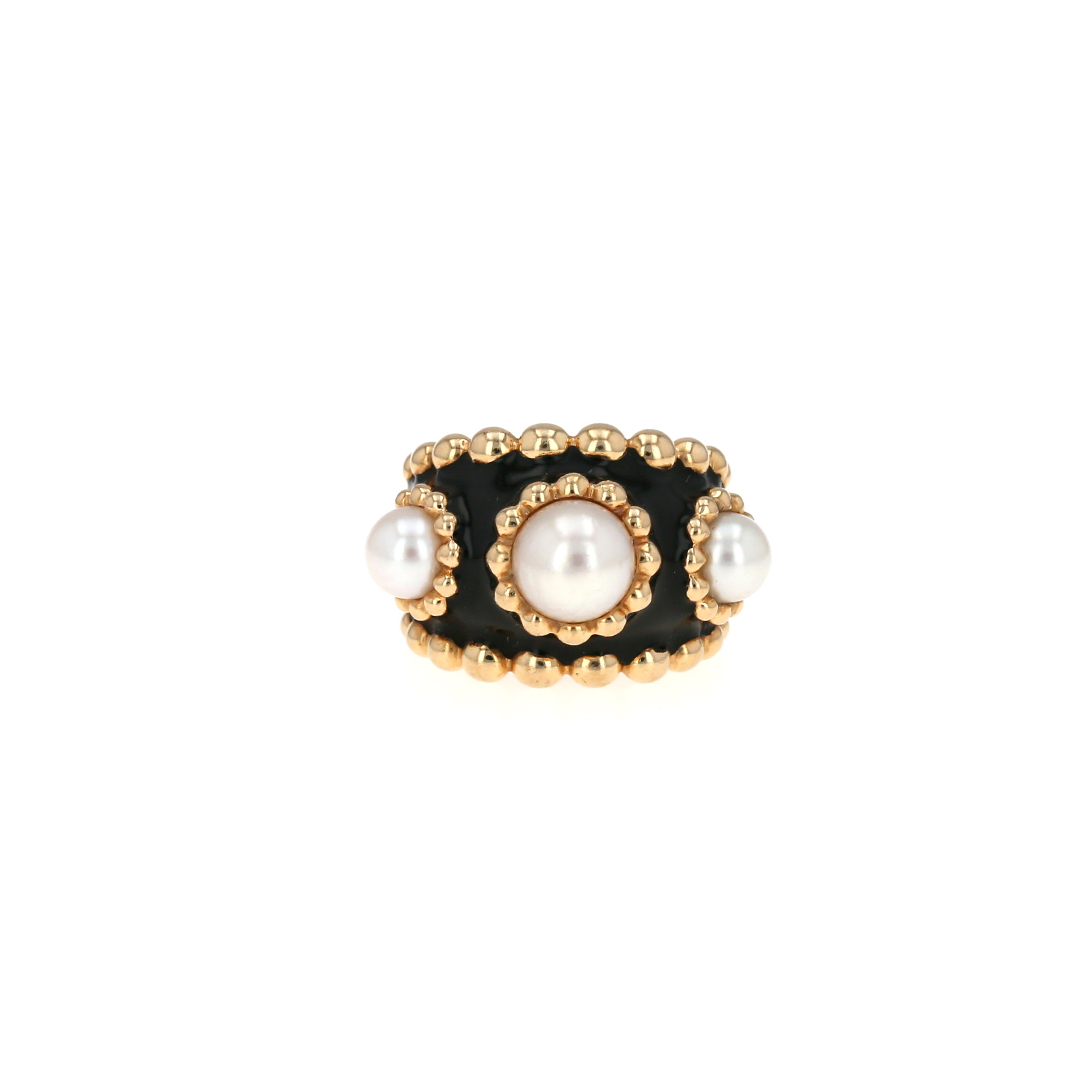 Bague Chanel 3 symboles en or jaune, émail et perles - 360