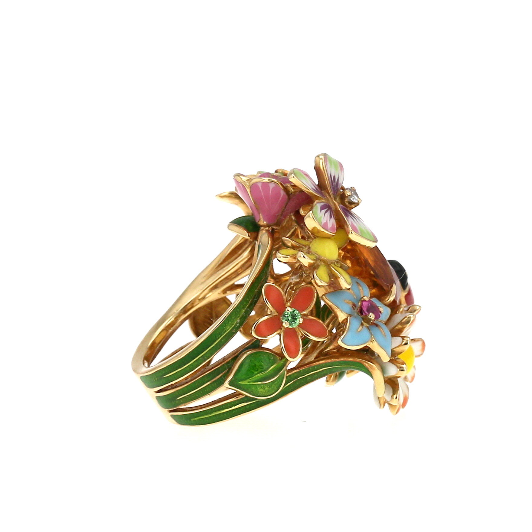 Dior Diorette large model ring in yellow gold, enamel and colored stones