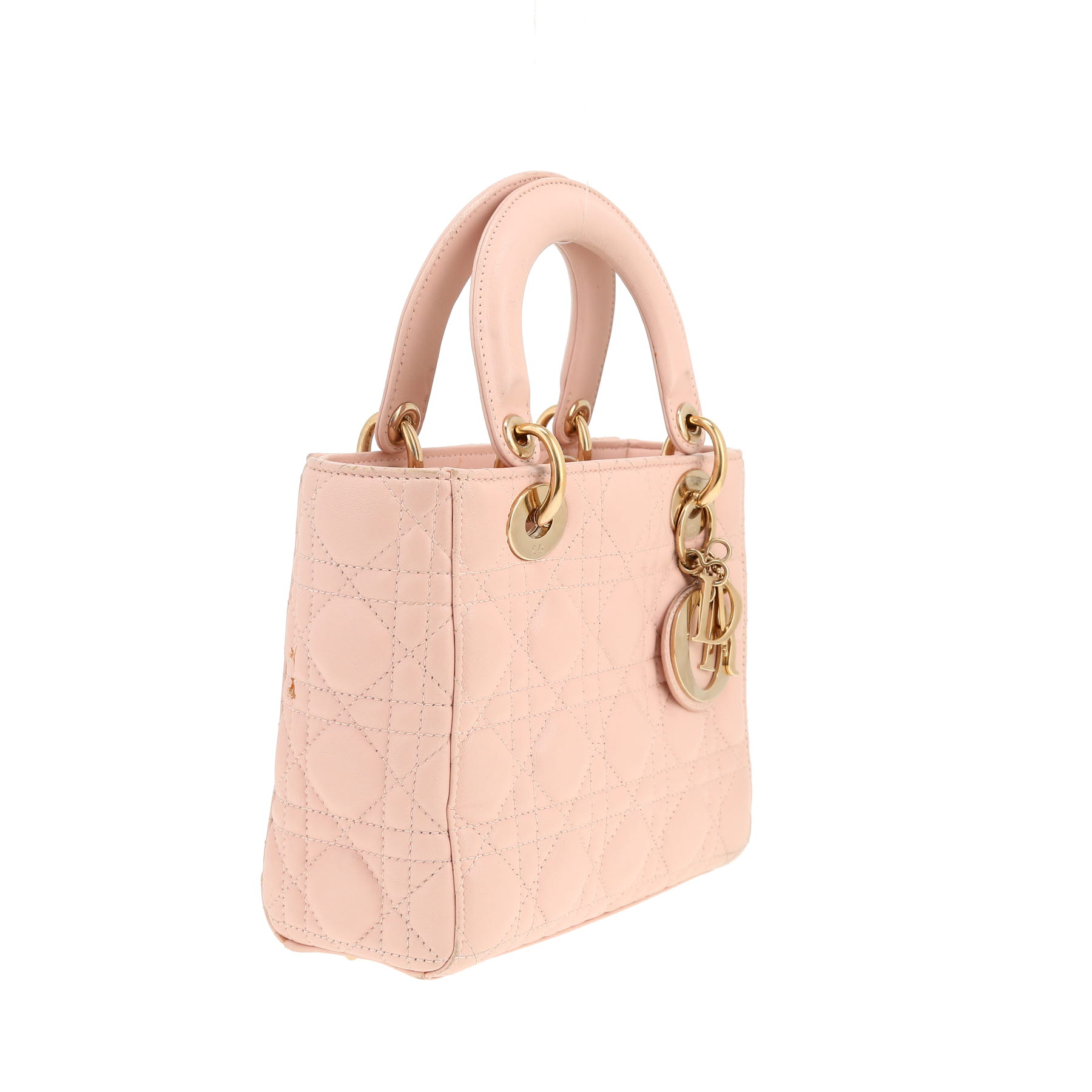 Sac bandoulière Dior  Lady Dior petit modèle  en cuir cannage rose