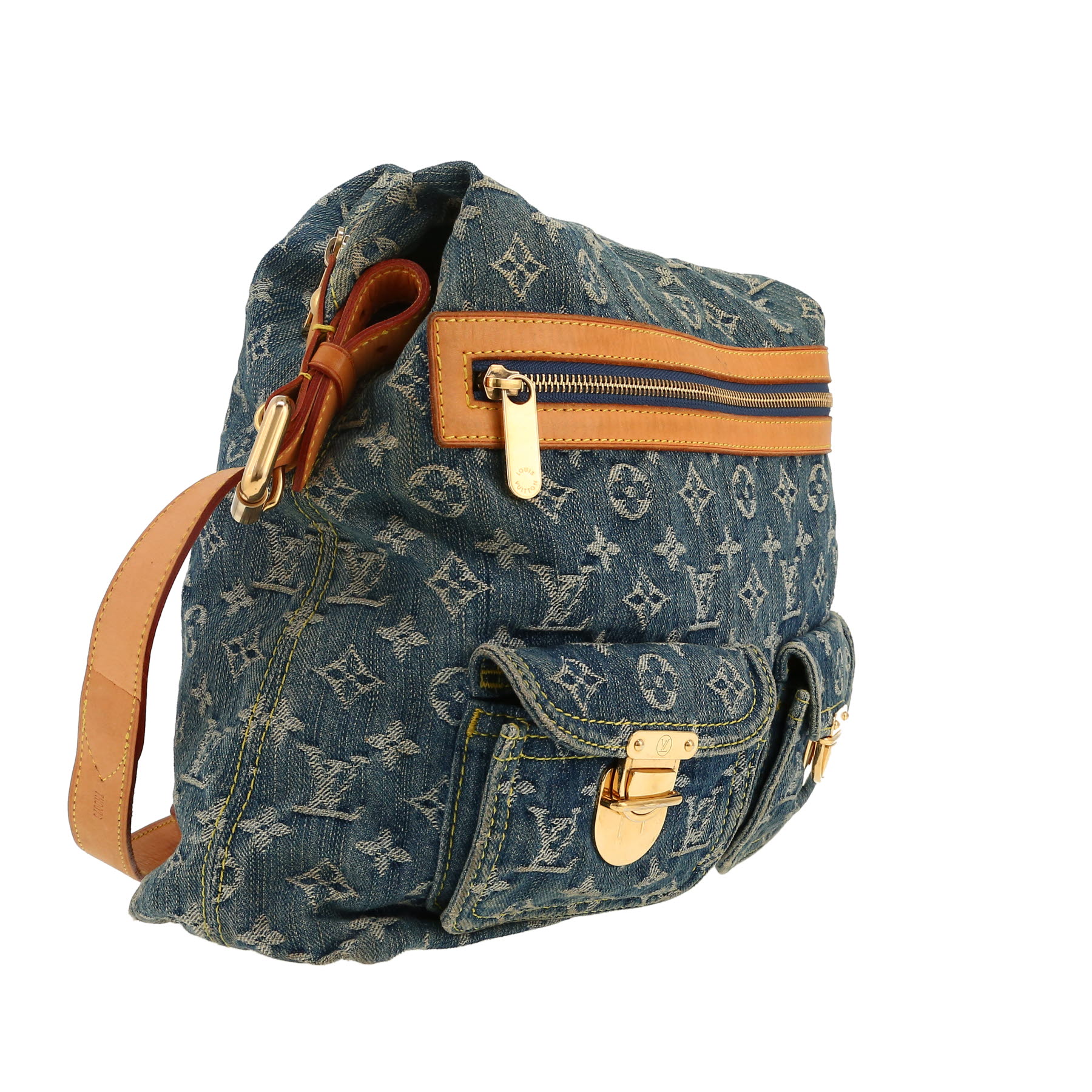 Borsa a tracolla Louis Vuitton  Baggy in tela denim monogram blu e pelle naturale