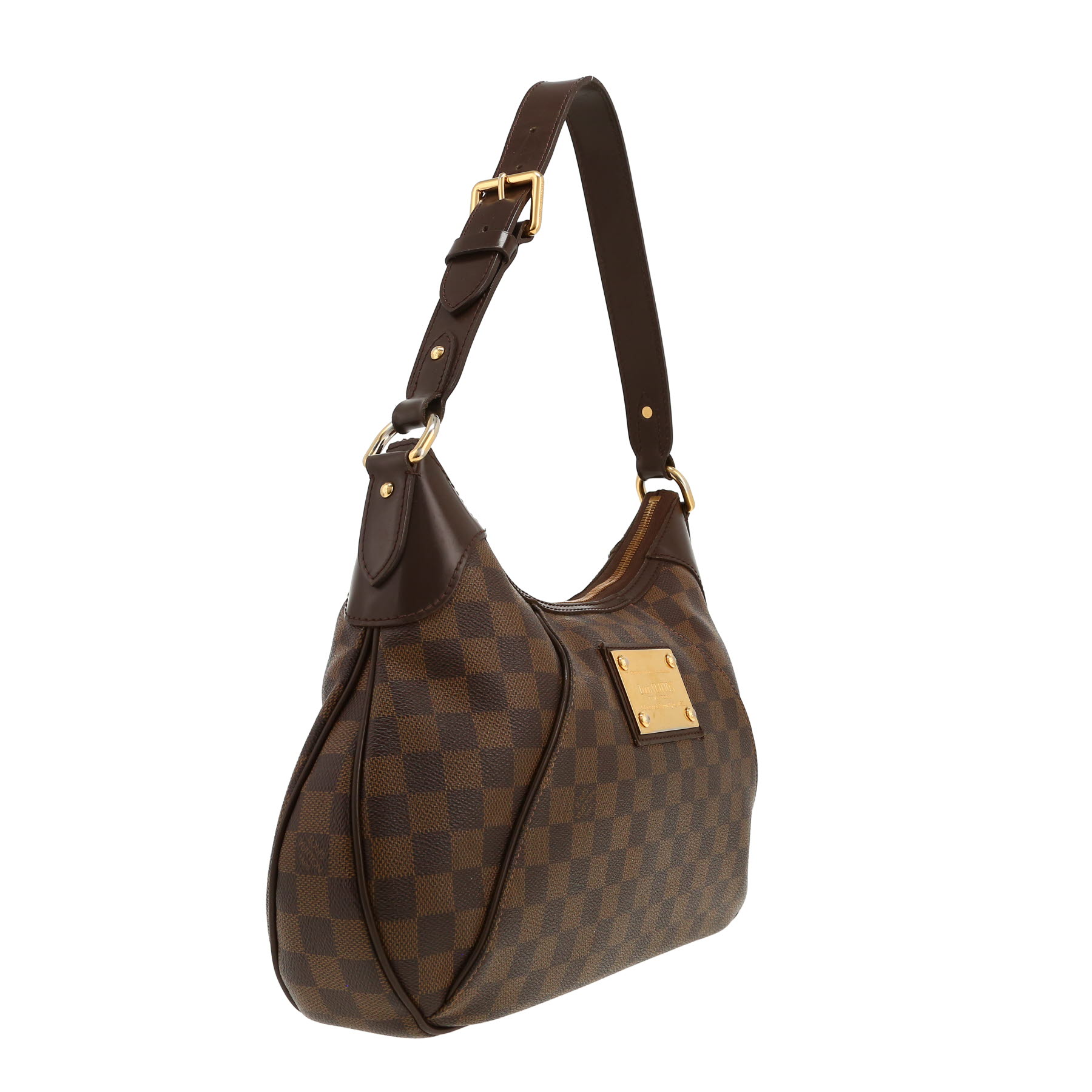 Sac à main Louis Vuitton  Thames en toile damier enduite ébène et cuir glacé marron