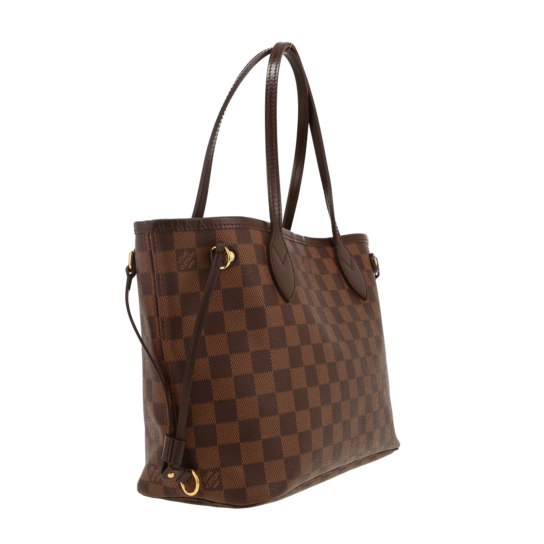 Louis Vuitton  Neverfull small model  shopping bag  in ebene damier canvas  and brown leather