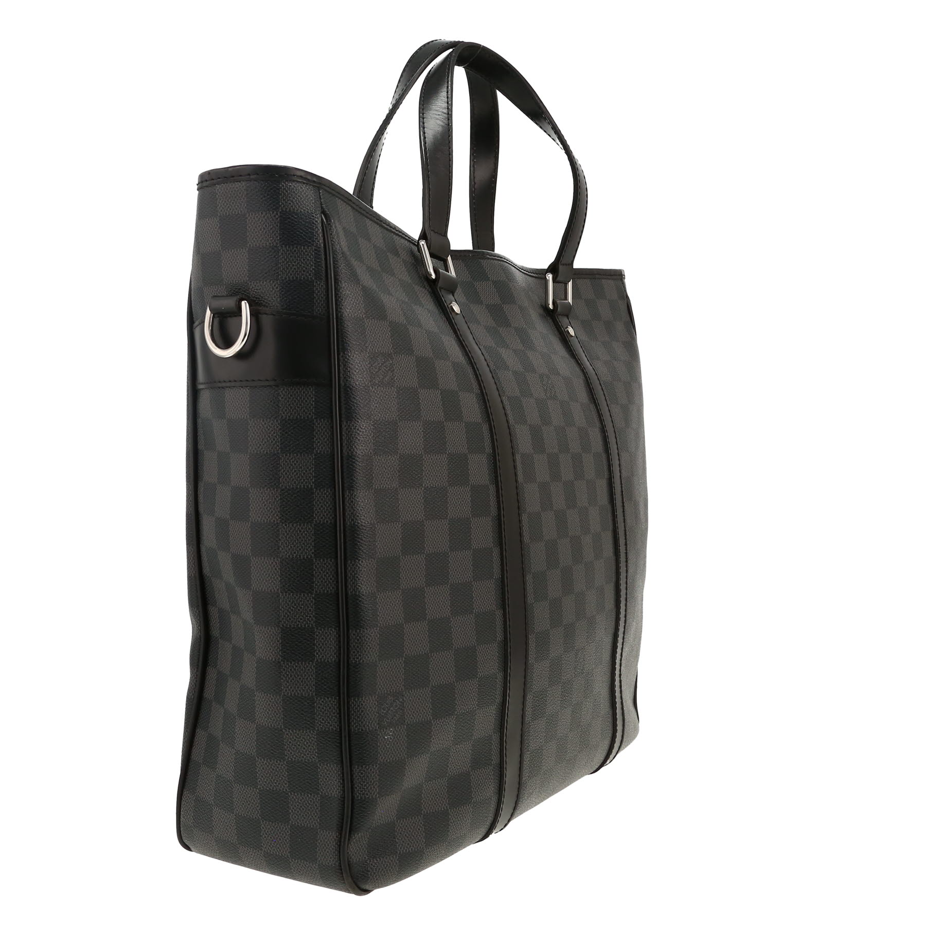 Louis Vuitton  Tadao shopping bag  in grey Graphite damier canvas  and black leather