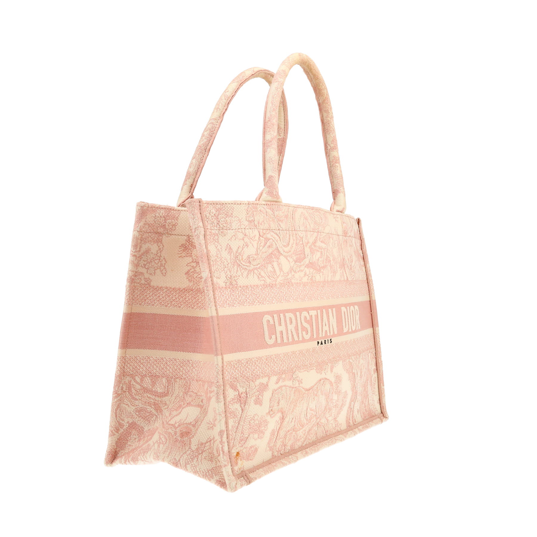 Bolso Cabás Dior  Book Tote modelo mediano  en lona estampada rosa y beige