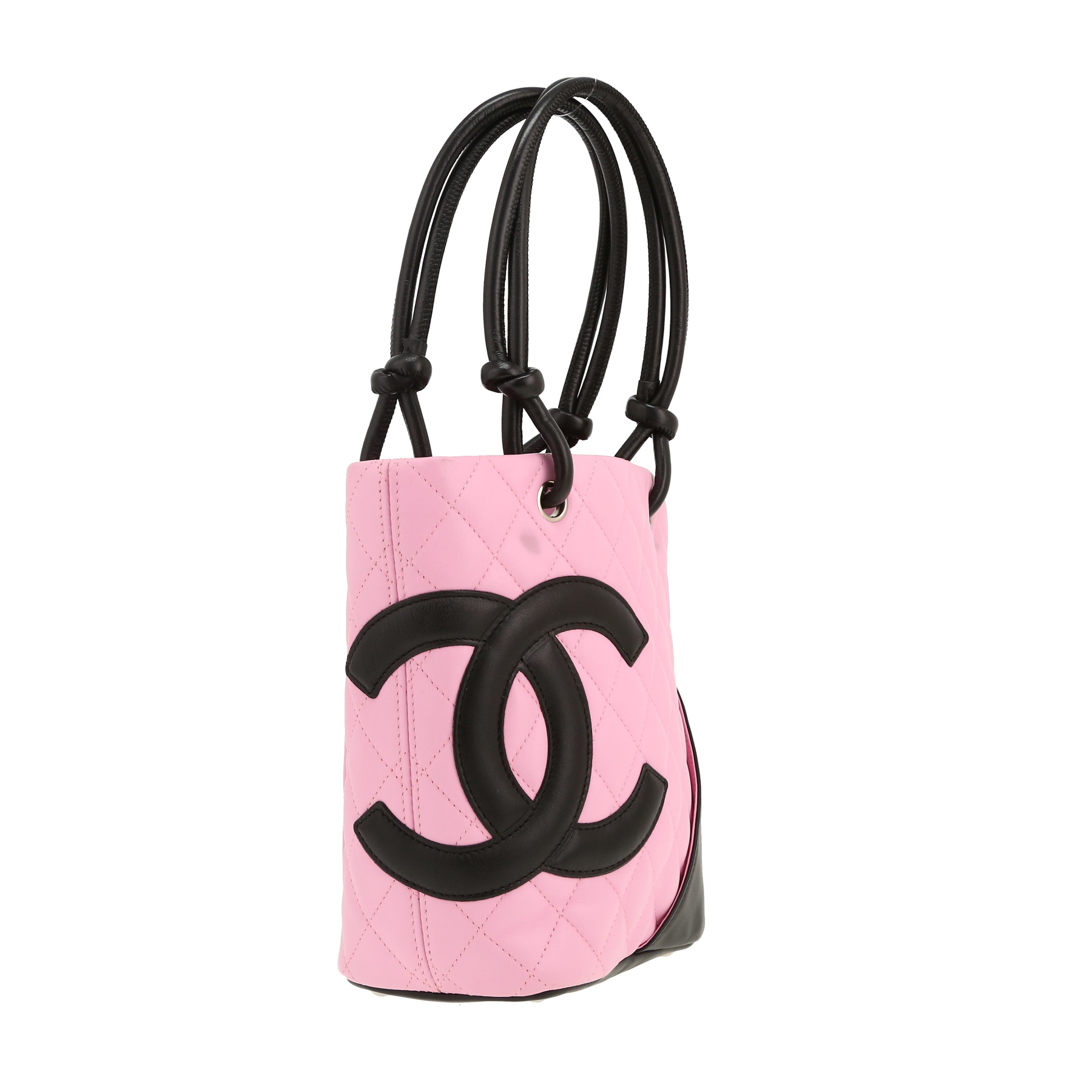 Chanel  Cambon small model  handbag  in pink and black quilted leather