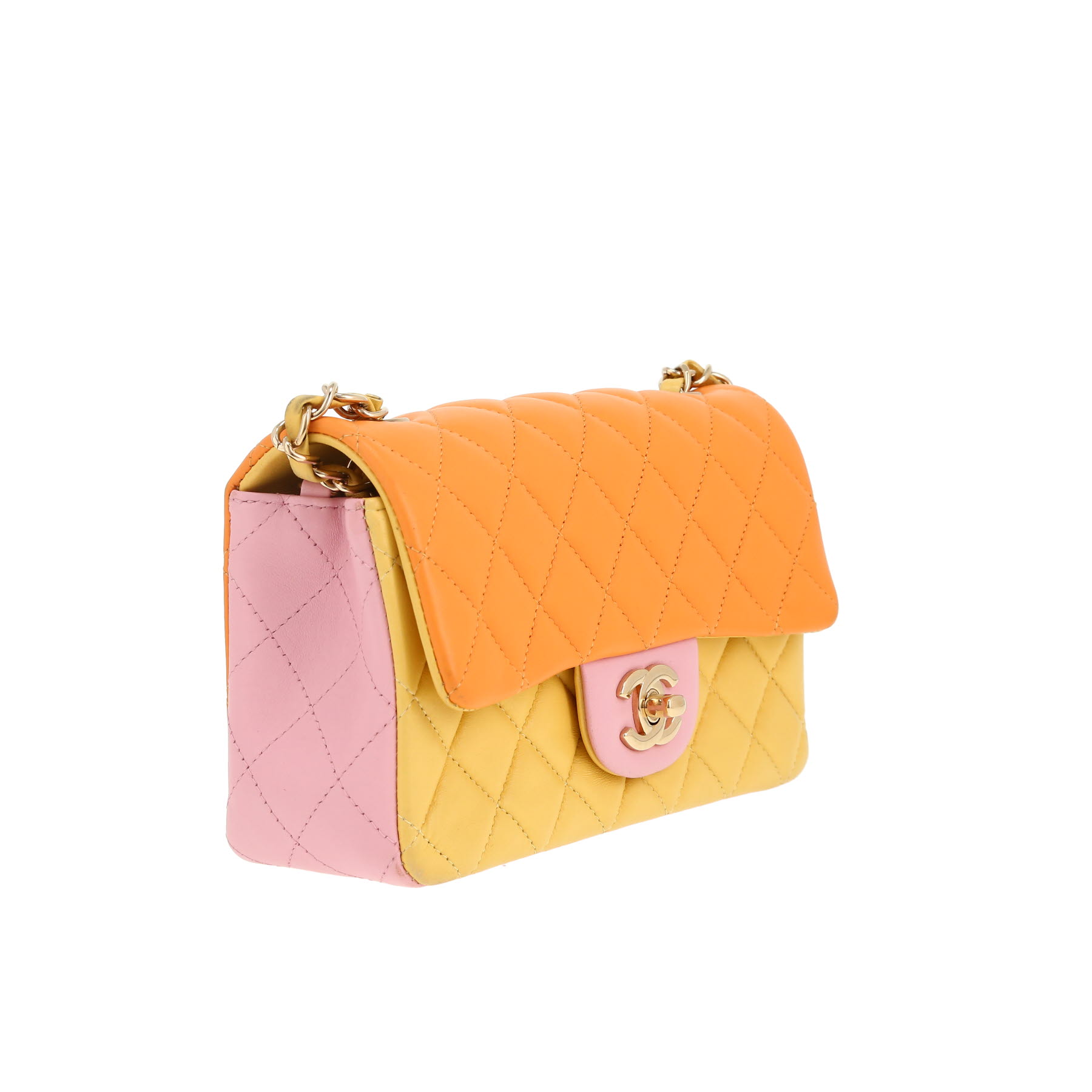 Chanel  Mini Timeless shoulder bag  in yellow, pink and orange quilted leather