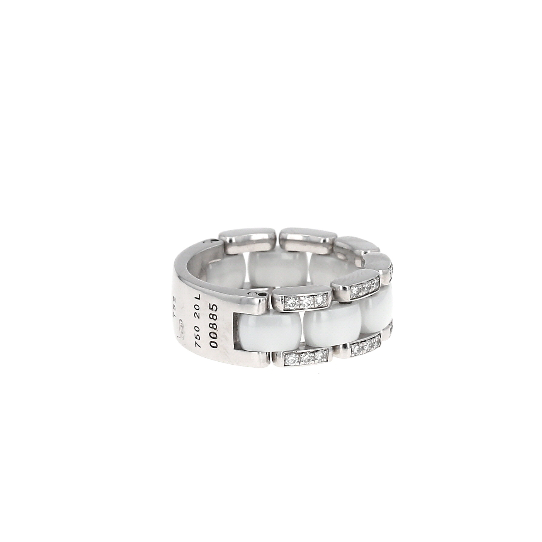 Bague souple Chanel Ultra moyen modèle en or blanc, céramique blanc et diamants