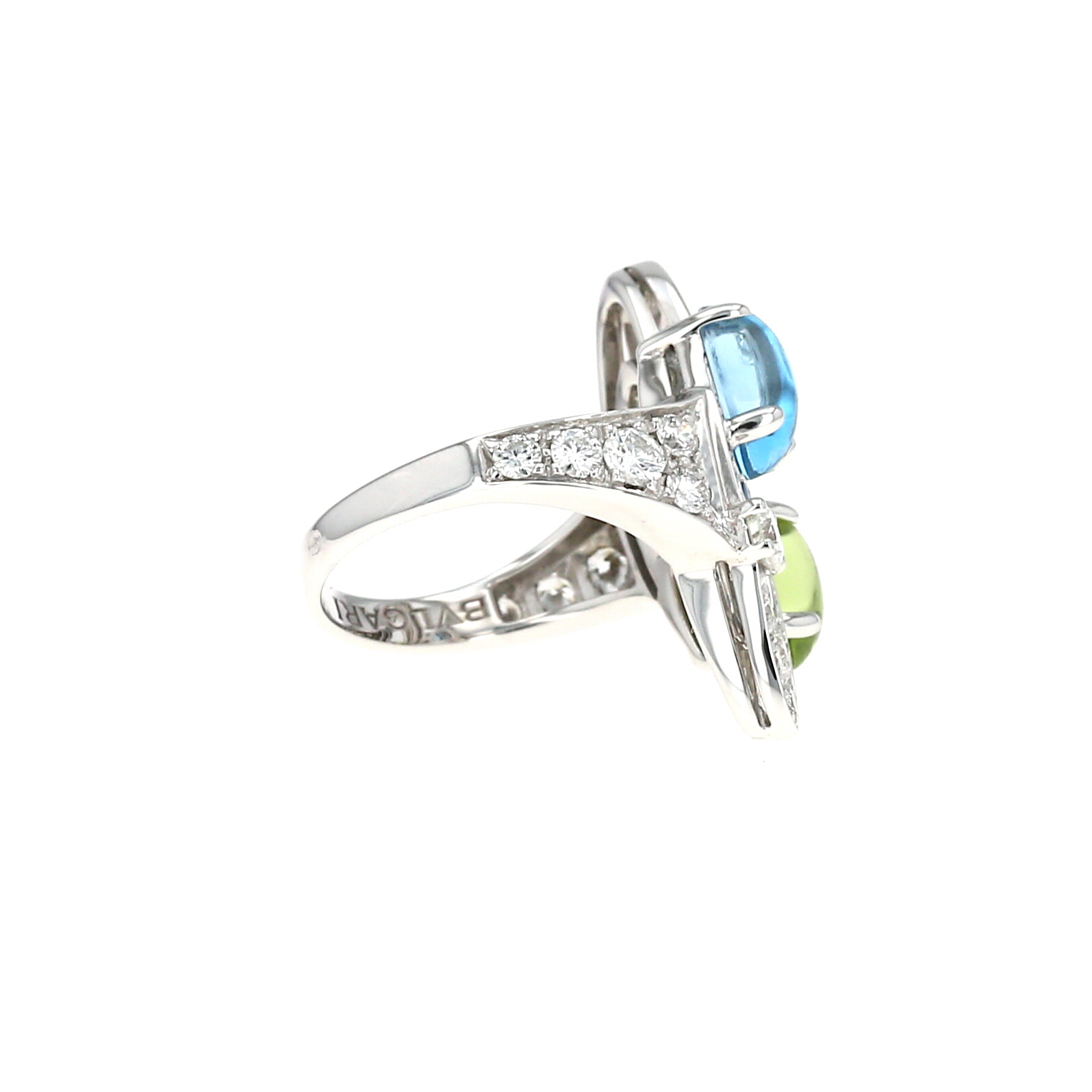 Bulgari Elisia ring in white gold, diamonds, peridot and topaz