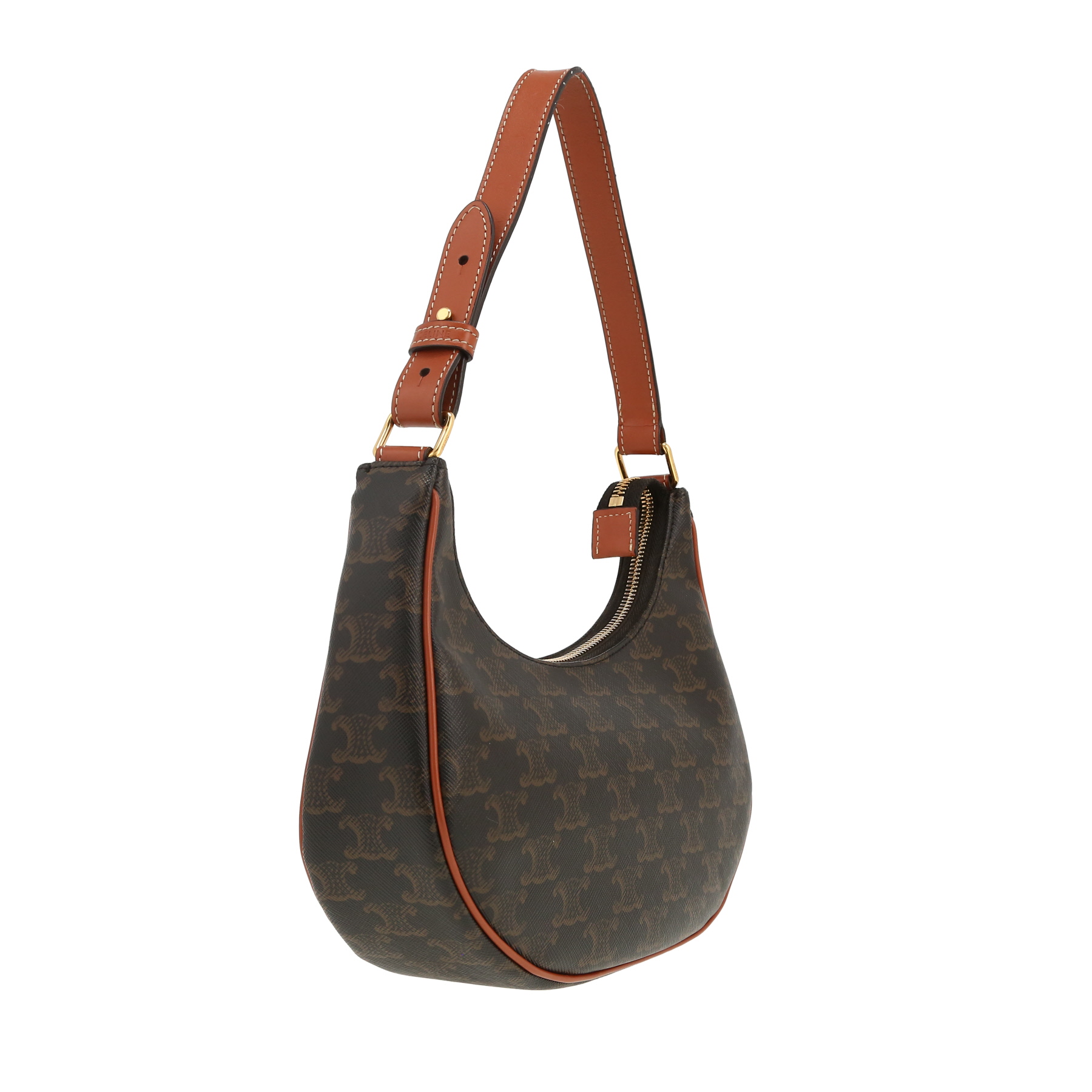 Celine  Ava handbag  in brown "Triomphe" canvas  and brown leather