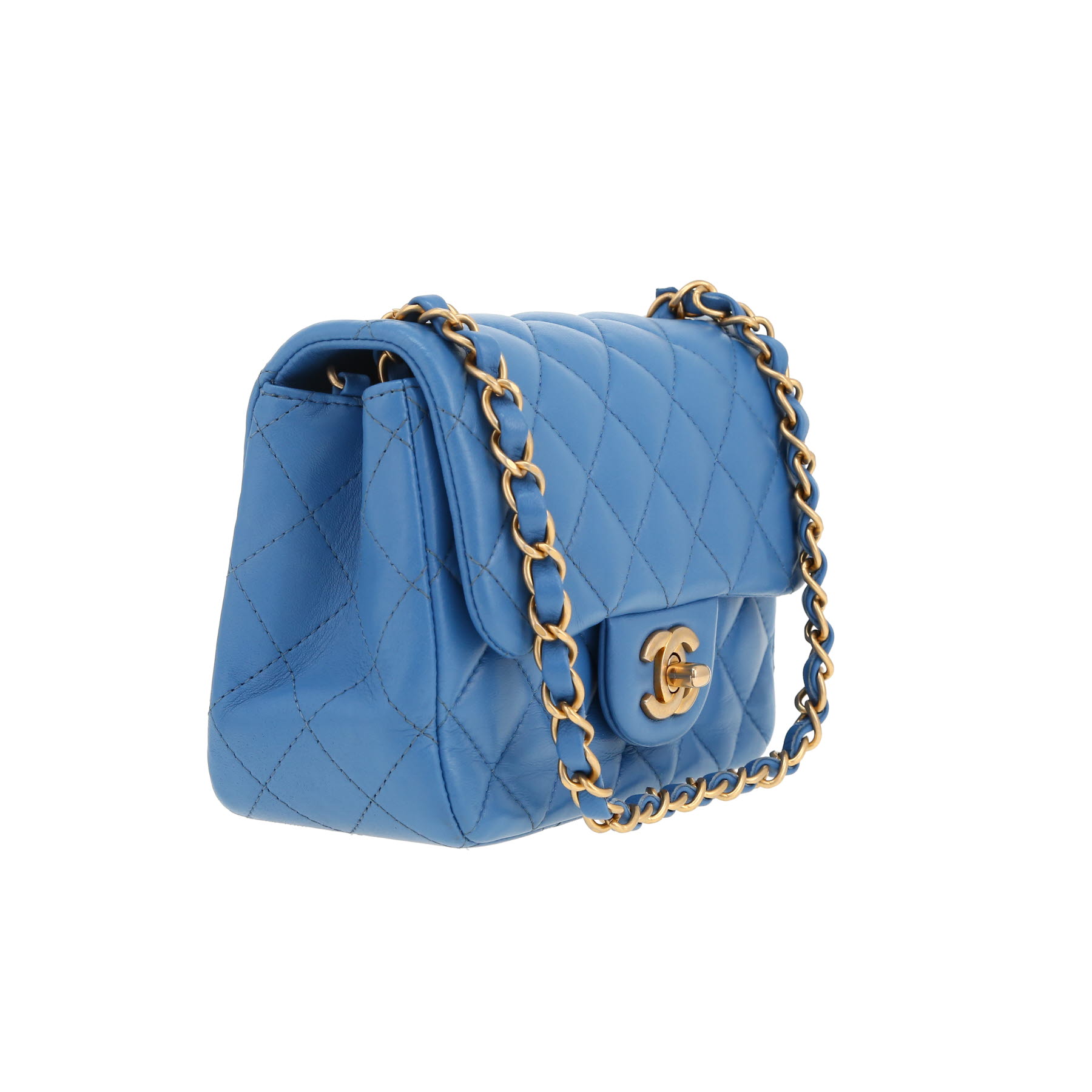 Chanel  Mini Carré shoulder bag  in blue quilted leather