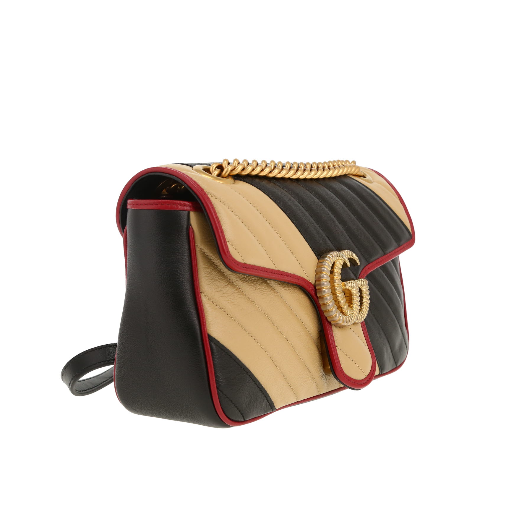 Borsa a tracolla Gucci  GG Marmont in pelle trapuntata nera e beige