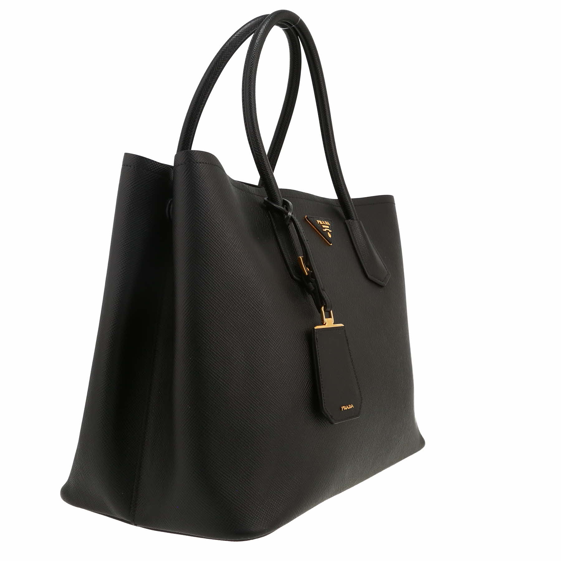 Prada  Double shopping bag  in black leather saffiano