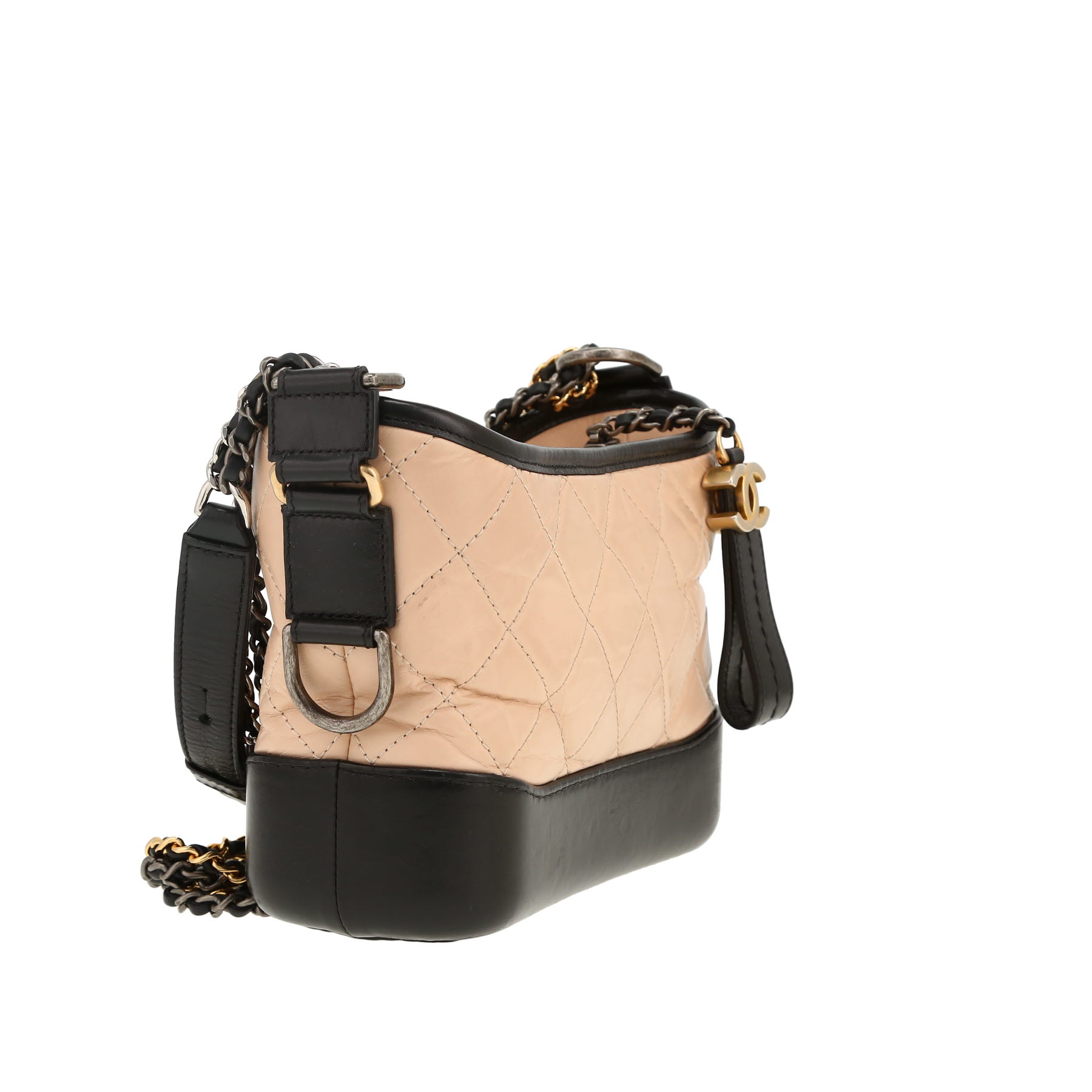 Chanel  Gabrielle  small model  shoulder bag  in beige quilted leather  and black leather