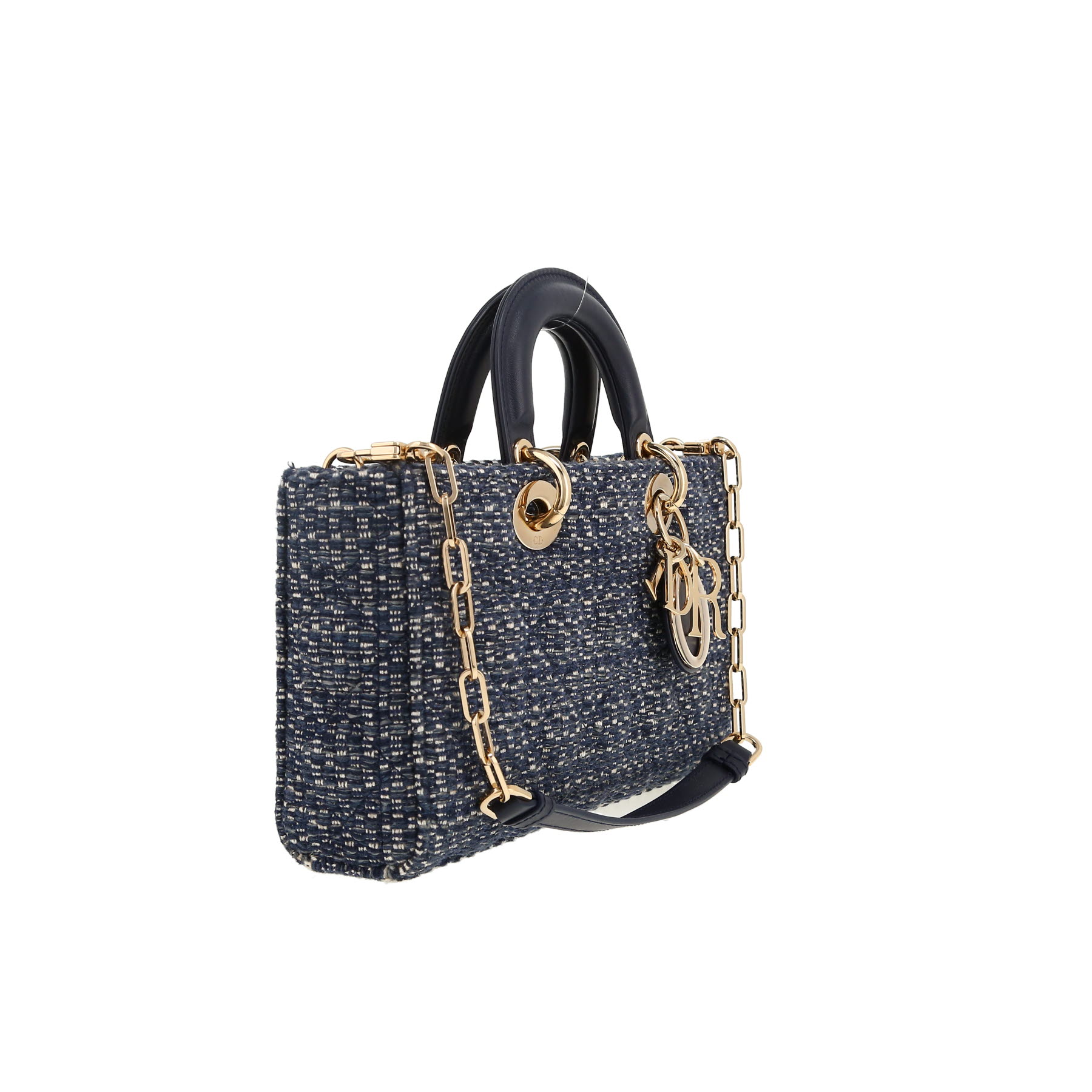Dior  Lady D-Joy shoulder bag  in navy blue and white canvas  and navy blue leather