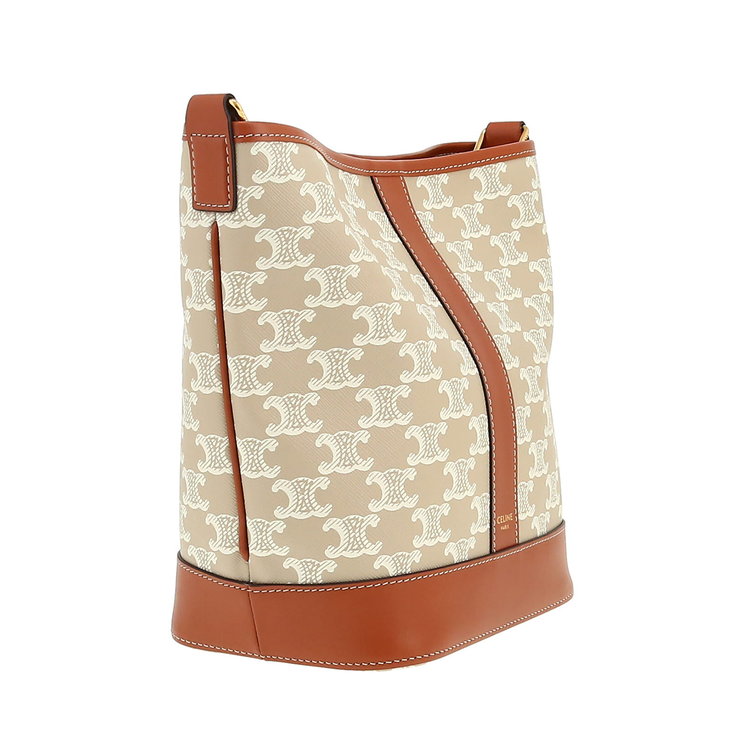 Celine  Seau small model  shoulder bag  in beige "Triomphe" canvas  and brown leather