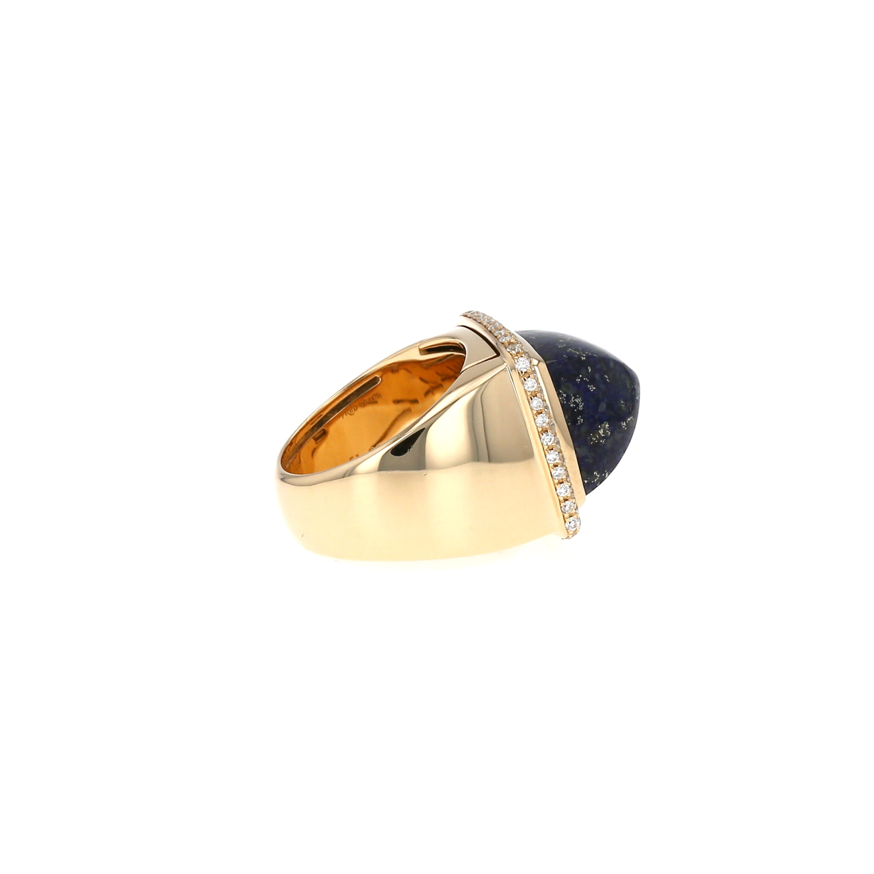 Fred Pain de Sucre large model ring in yellow gold, diamonds and lapis-lazuli