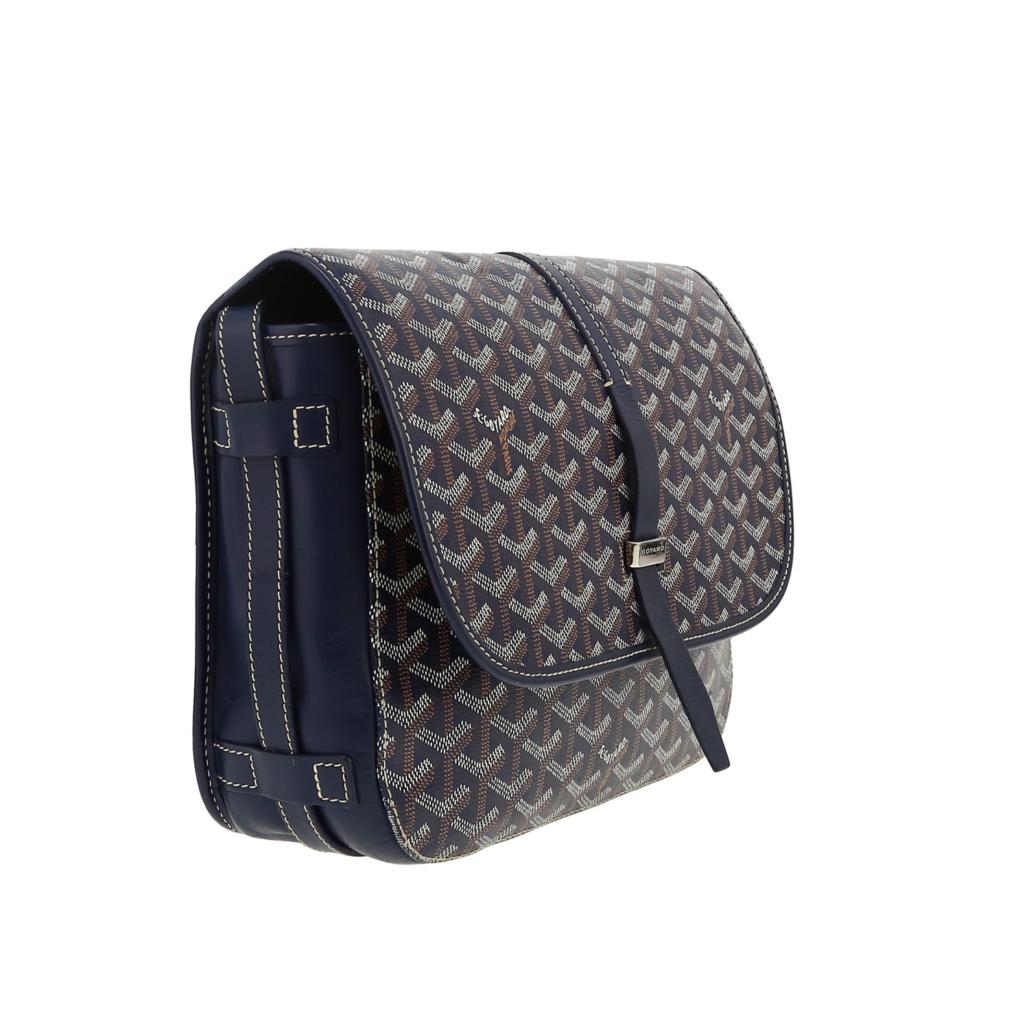 Sac bandoulière Goyard  Belvedère en toile Goyardine bleu-marine et cuir bleu-marine