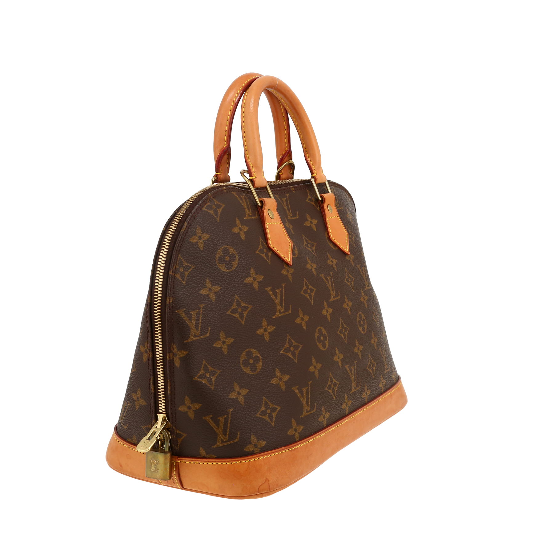 Sac à main Louis Vuitton  Alma petit modèle  en toile monogram marron et cuir naturel Sac à main Louis Vuitton  Alma petit modèle  en toile monogram marron et cuir naturel