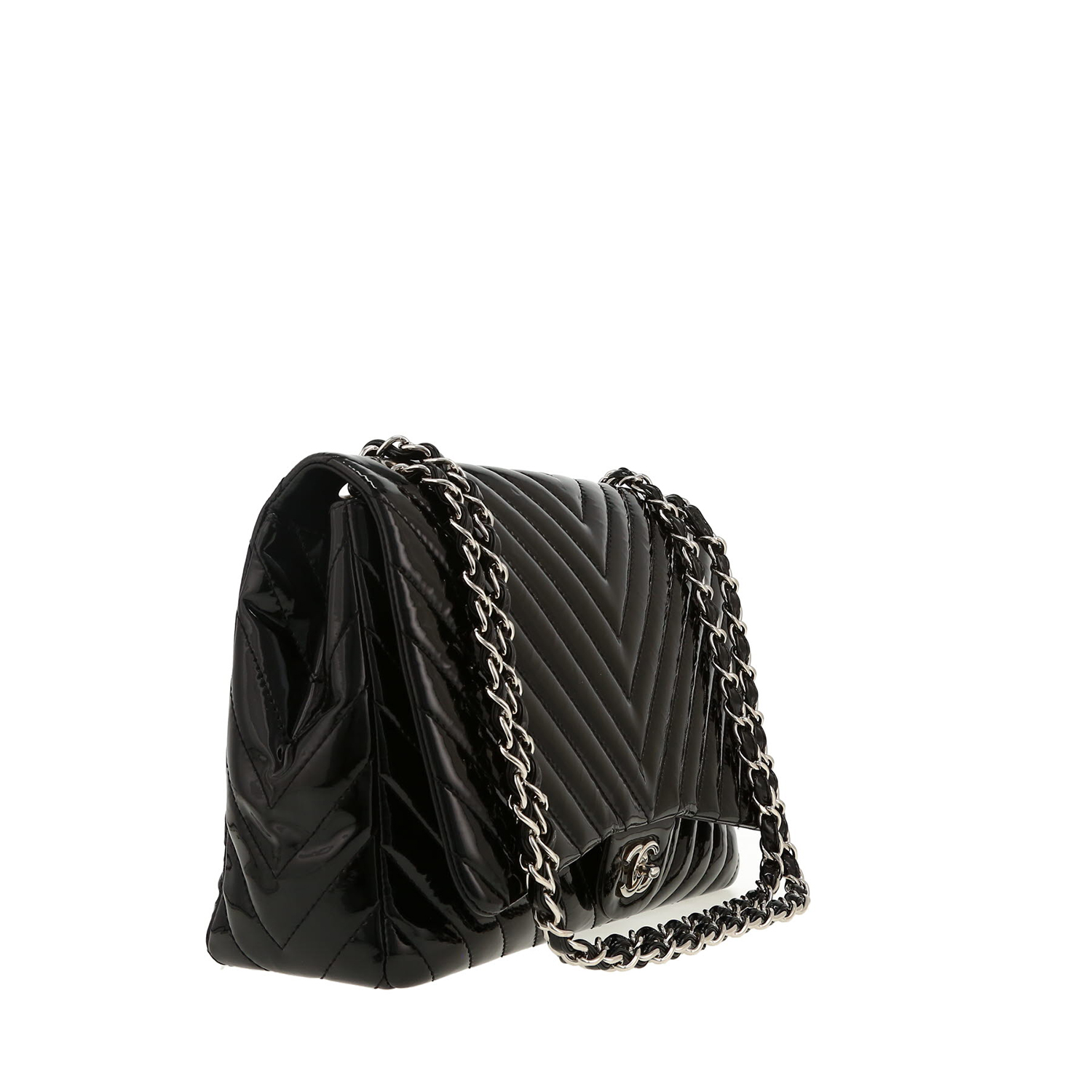 Chanel  Timeless Maxi Jumbo shoulder bag  in black patent leather
