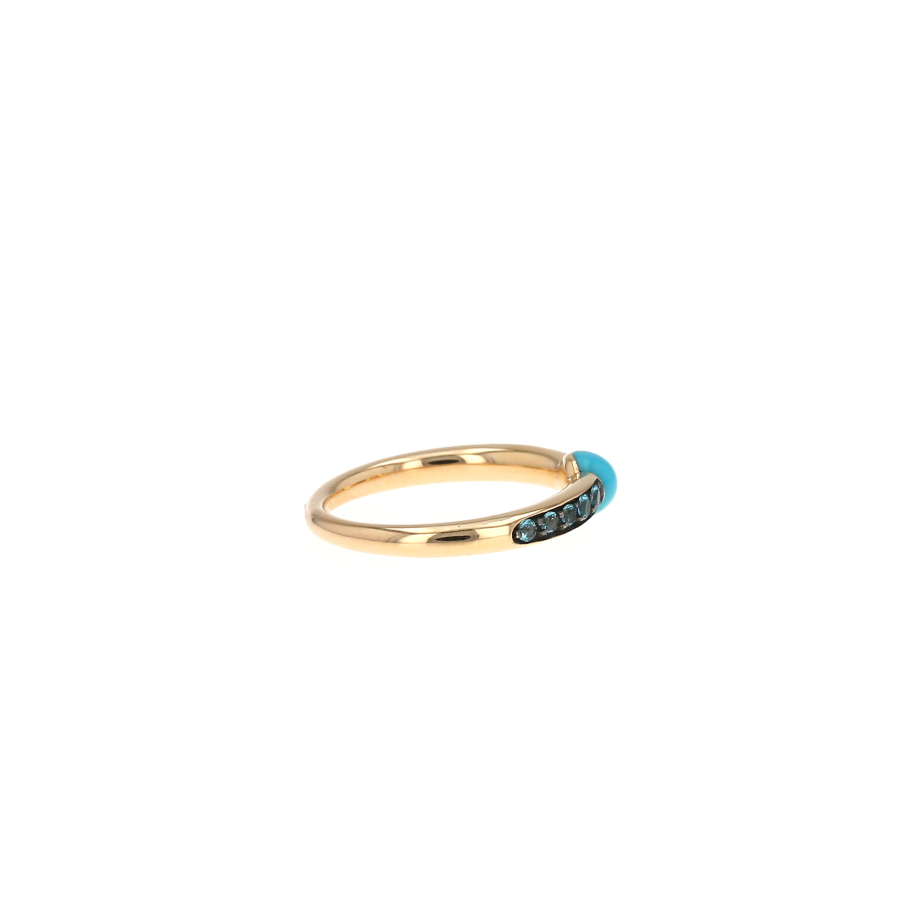 Bague Pomellato M'ama Non M'ama en or rose, turquoise et topazes bleues