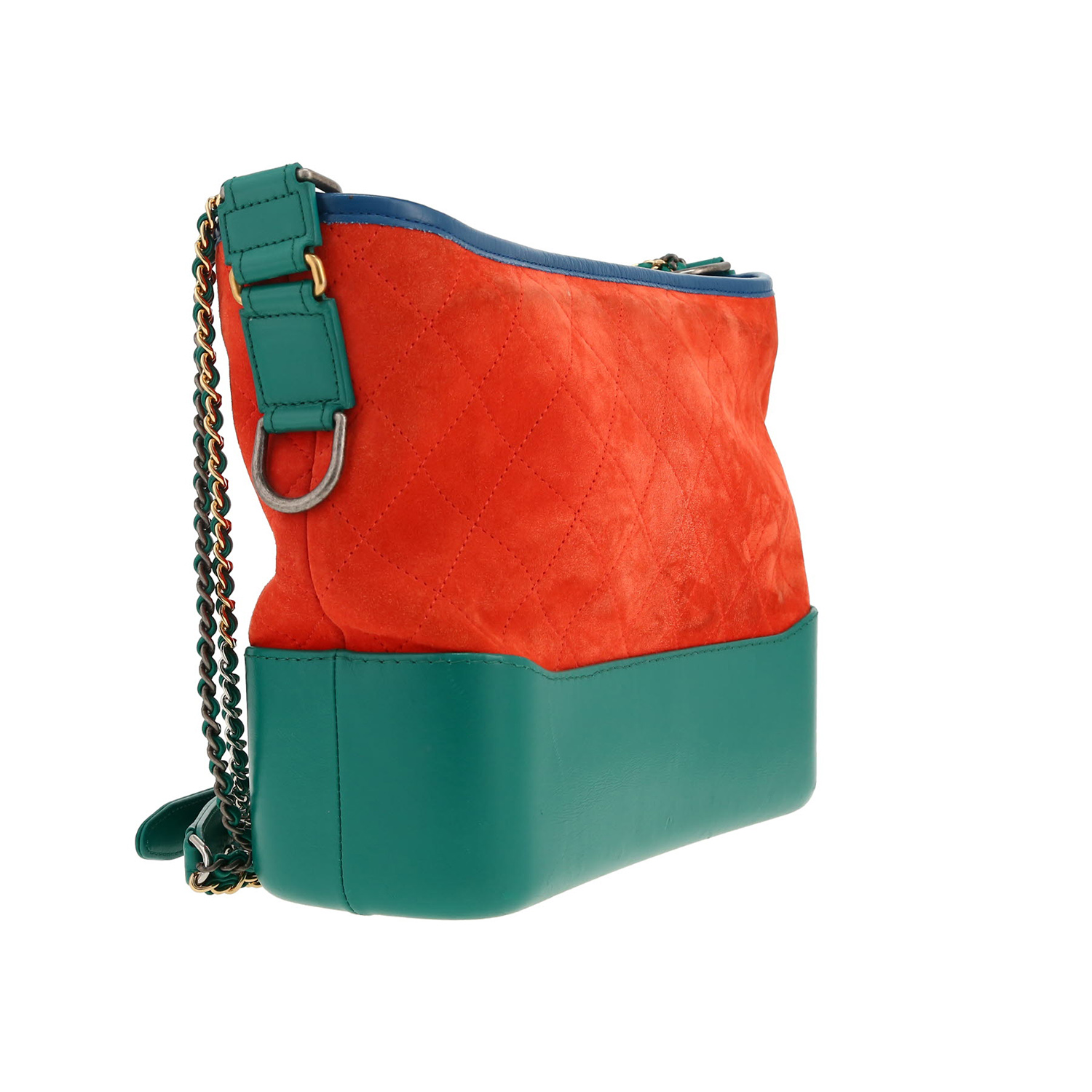 Chanel  Gabrielle  medium model  shoulder bag  in green and blue leather  and red nubuck