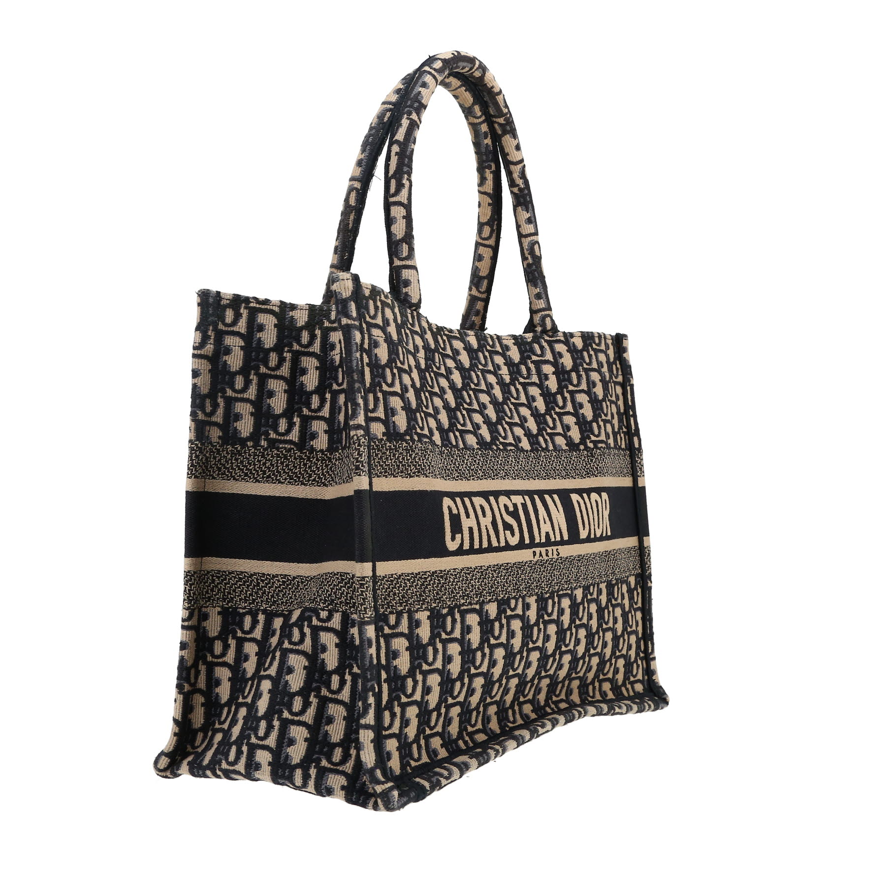 Dior  Book Tote shopping bag  in blue and beige monogram canvas Oblique