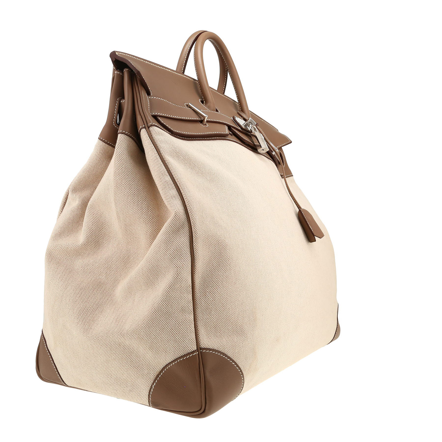 Sac de voyage Hermès  Haut à Courroies - Travel Bag en cuir étoupe et toile H